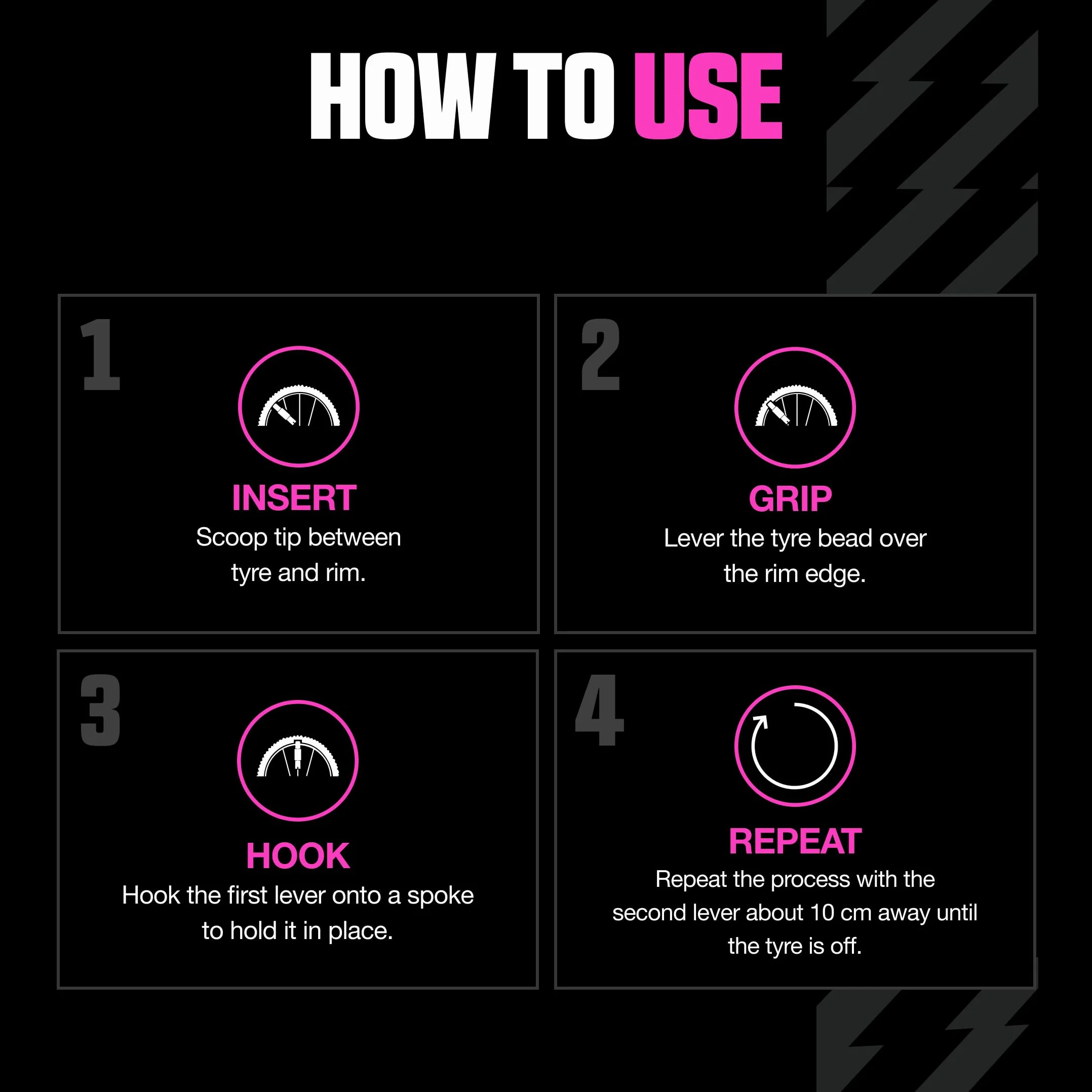 Muc-Off Rim Stix Tyre Levers, Łyżki do Opon Rowerowych, Różowa – Narzędzie do Montażu i Naprawy Przebitych Opon – Łyżka do Wymiany Opon Rowerowych