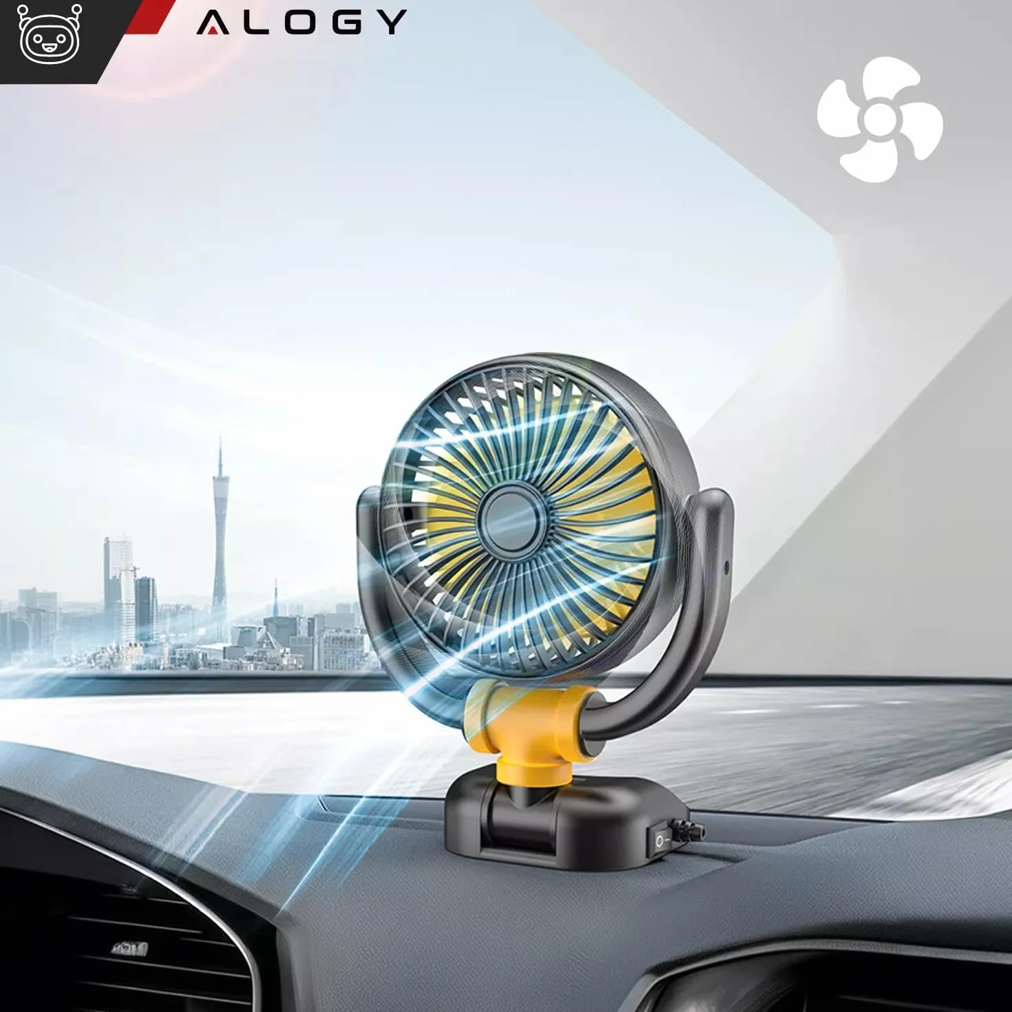 Alogy Wentylator Samochodowy Mini Mały Wiatrak Pod Zapalniczkę Regulacja 360 12V