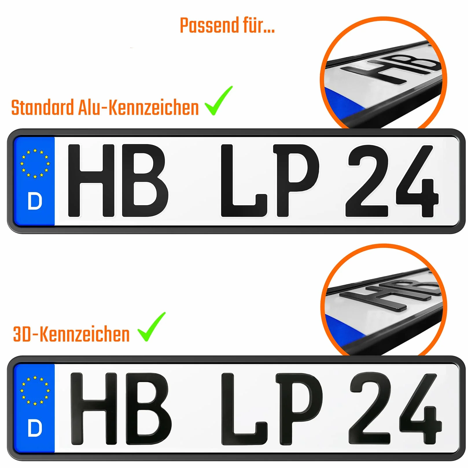 L & P Car Design Uchwyt tablicy rejestracyjnej, bez ramy, bez widocznych punktów mocowania, czarny, 2 sztuki, tworzywo sztuczne