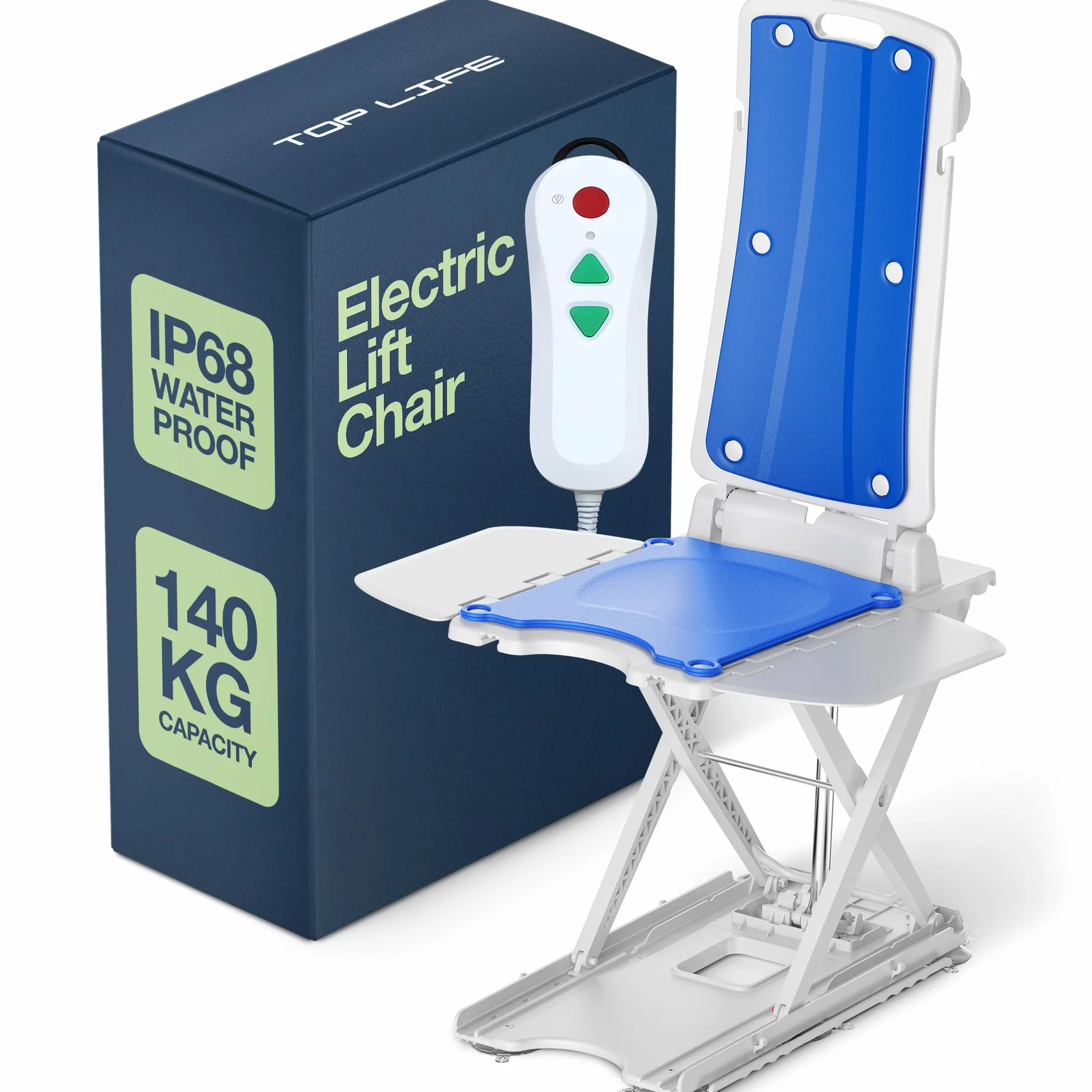 Elektryczny podnośnik krzesłowy dla seniorów przenośny podłogowy z pilotem regulowana wysokość IP68 wodoodporny udźwig 140 kg