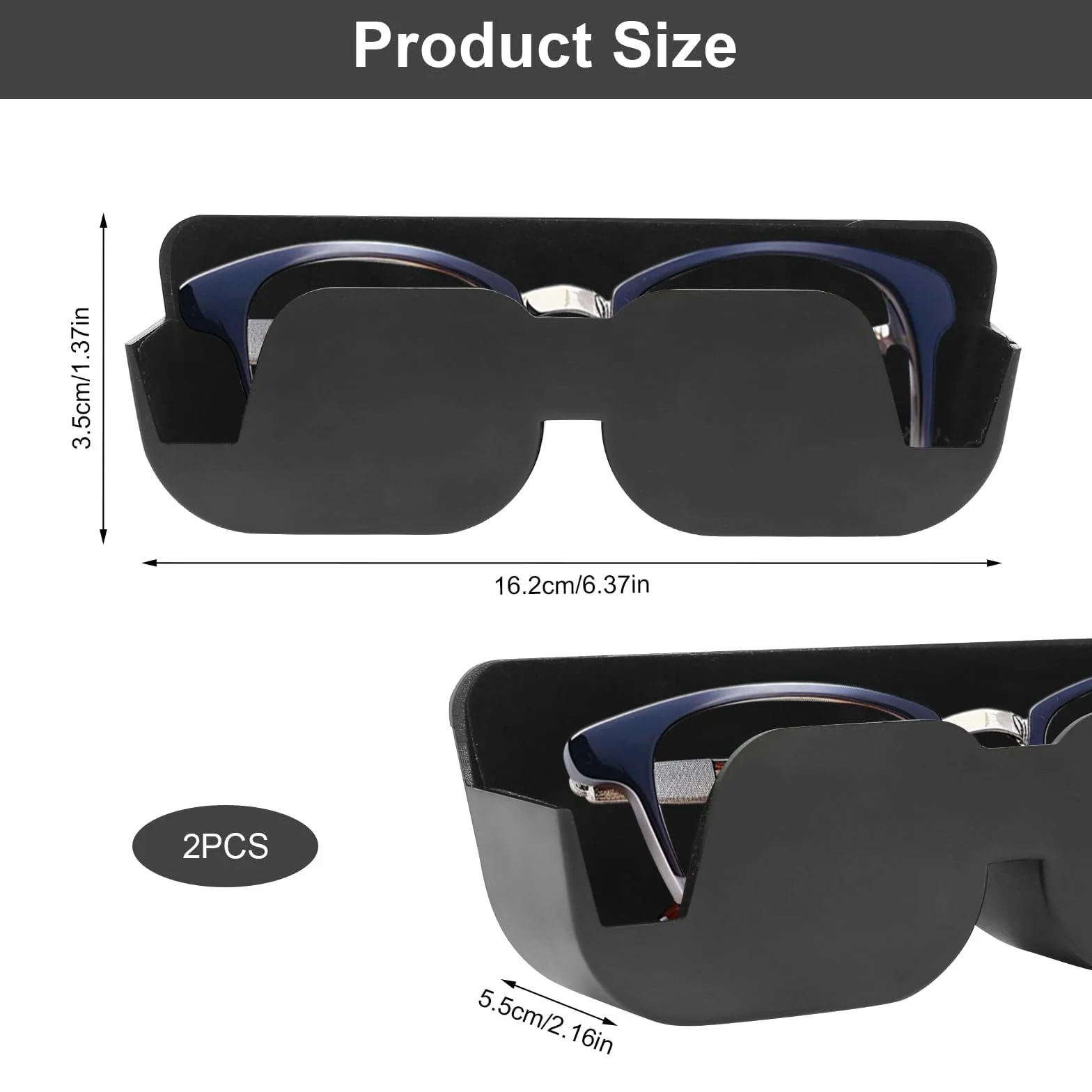 Samochodowa półka na okulary, 2 sztuki, etui na okulary przeciwsłoneczne, 165 mm x 55 mm x 35 mm, uchwyt do przechowywania, samoprzylepny, z filcową wyściółką, na okulary, etui na okulary