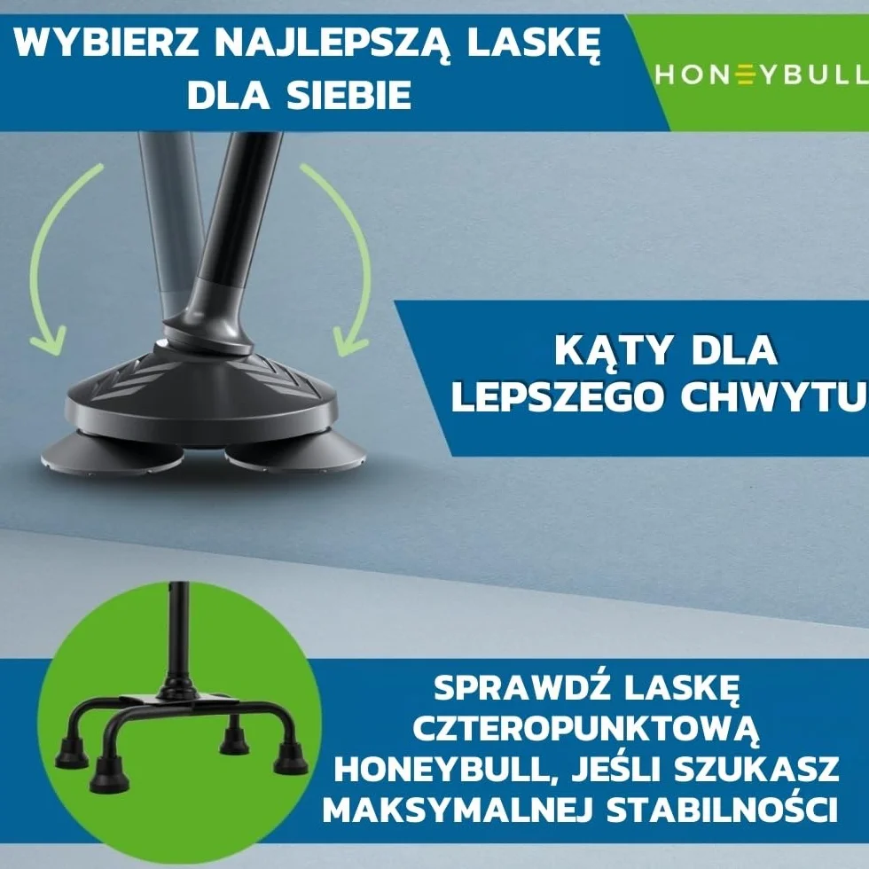 HONEYBULL Laska do Chodzenia Składana Regulowana Wolnostojąca Obrotowa Końcówka