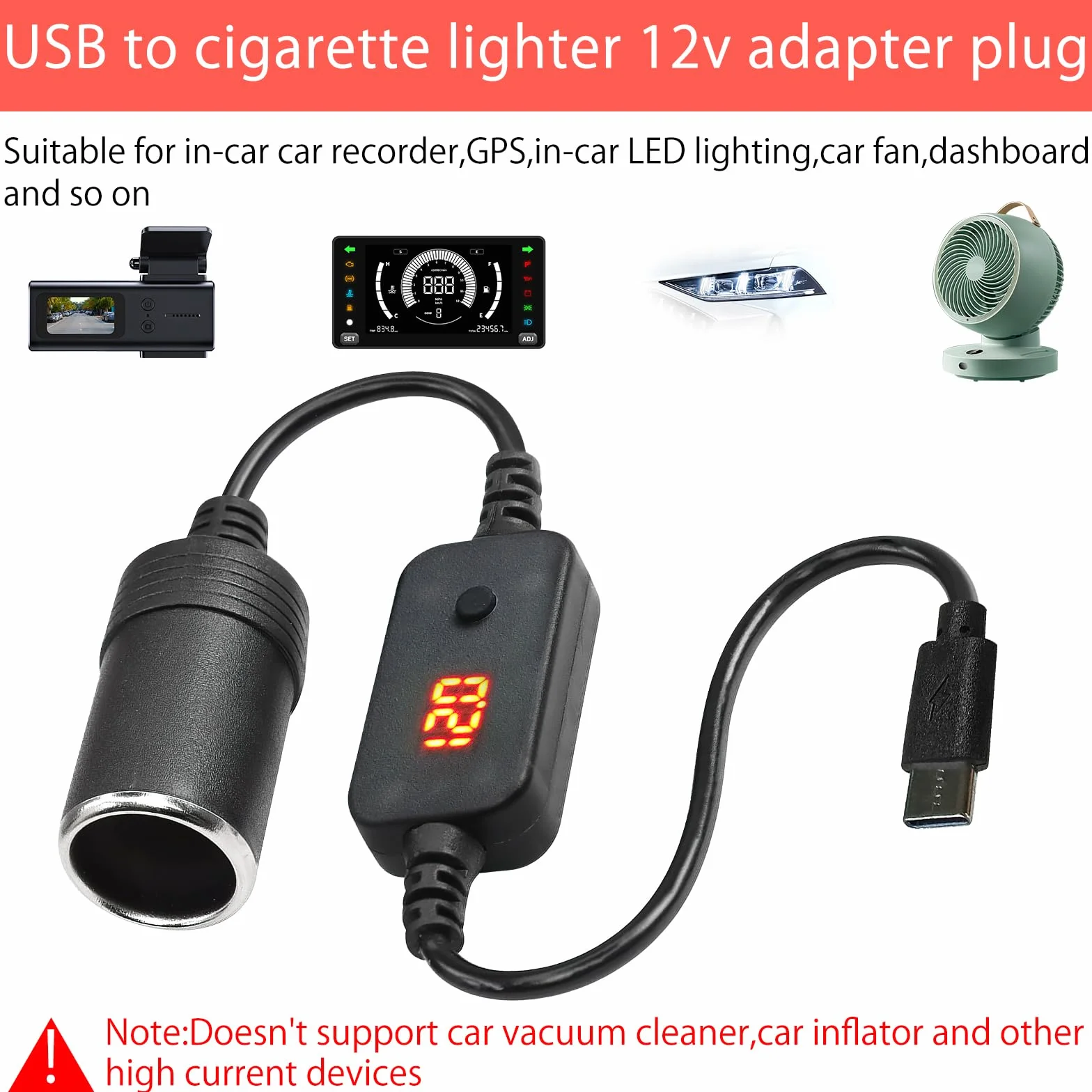 2 sztuki USB do zapalniczki samochodowej 12 V, adapter USB C na 12 V, adapter do zapalniczki samochodowej z woltomierzem, regulowane napięcie 5 V/9 V/12 V, wskaźnik odpowiedni do ładowarki