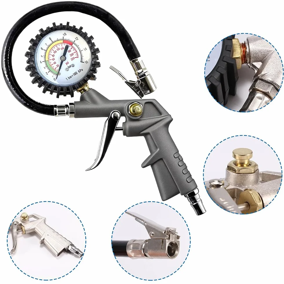 Retoo miernik ciśnienia w oponach i napełniacz 220 PSI, cyfrowy miernik ciśnienia powietrza, miernik ciśnienia w oponach do samochodów, motocykli, rowerów, wielofunkcyjny urządzenie do pomiaru