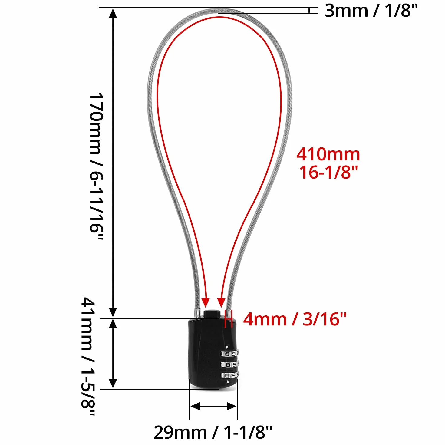 Linka QWORK 3-cyfrowy Zamek Szyfrowy z Linką Stalową do Bagażu, na Narty, na Kask, Czarny