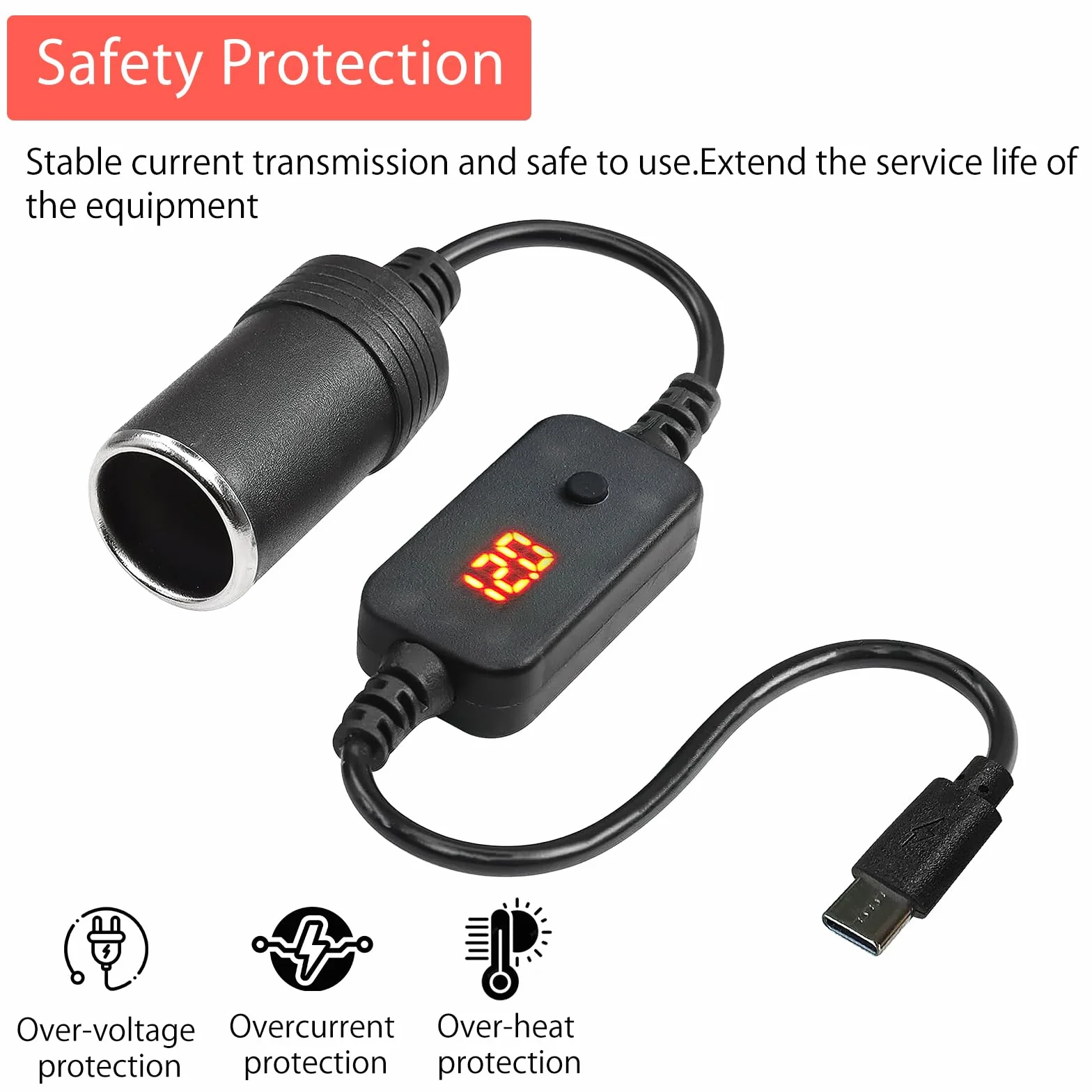 2 sztuki USB do zapalniczki samochodowej 12 V, adapter USB C na 12 V, adapter do zapalniczki samochodowej z woltomierzem, regulowane napięcie 5 V/9 V/12 V, wskaźnik odpowiedni do ładowarki