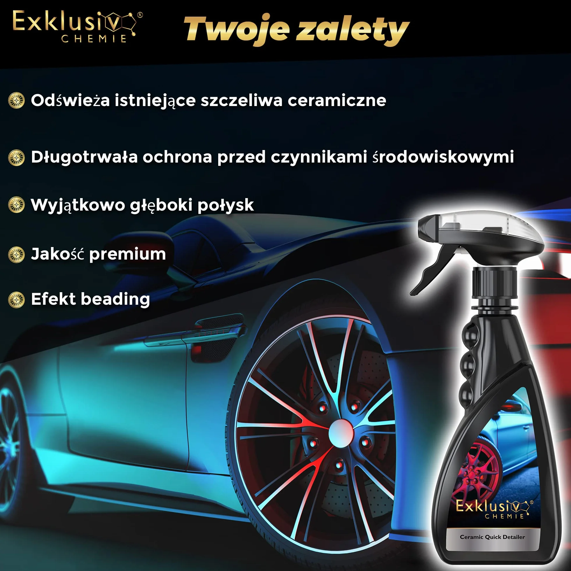 Exclusiv Chemie® Ceramic Quick Detailer | Dry Cleaner | Paint Care with Ceramic Technology | Zapewnia ekstremalną gładkość lakieru | 500 ml