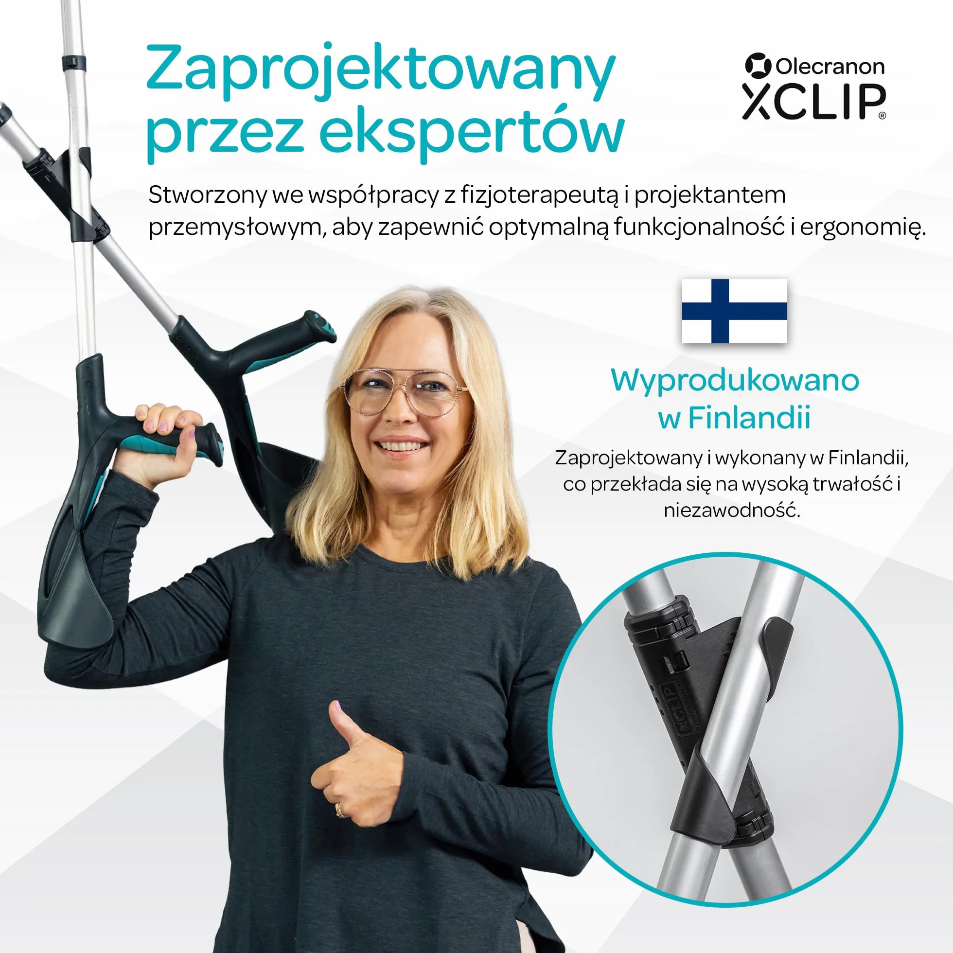 Podpórka pod pachami do okrągłych kijków do chodzenia 64-72 mm, konstrukcja X, lekki przenośny uchwyt