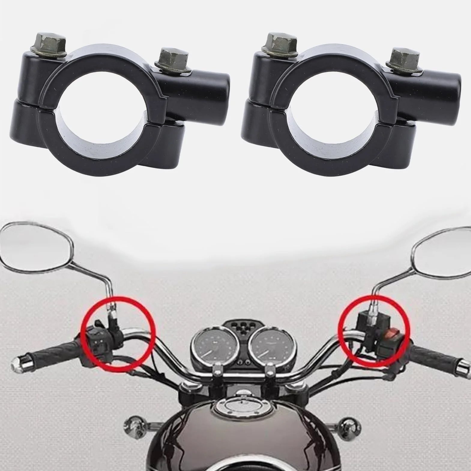 Zacisk do Mocowania Lusterek, 2 szt. 25 Mm Kierownica Motocykla Uchwyt do Mocowania Lusterek Zacisk Adapter Wspornika Uniwersalny do Motocykla ATV Skuter Project Bikes (Czarny M10)