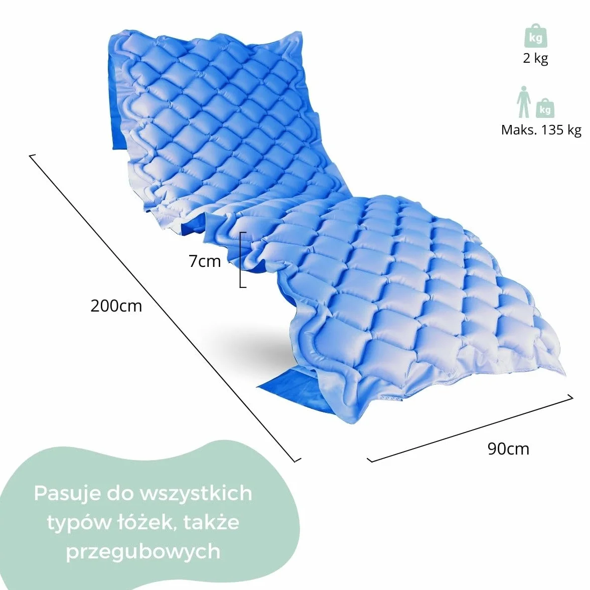 Mobiclinic Materac przeciwodleżynowy bąbelkowy 200x90x7 cm 130 komórek Ognioodporny PVC