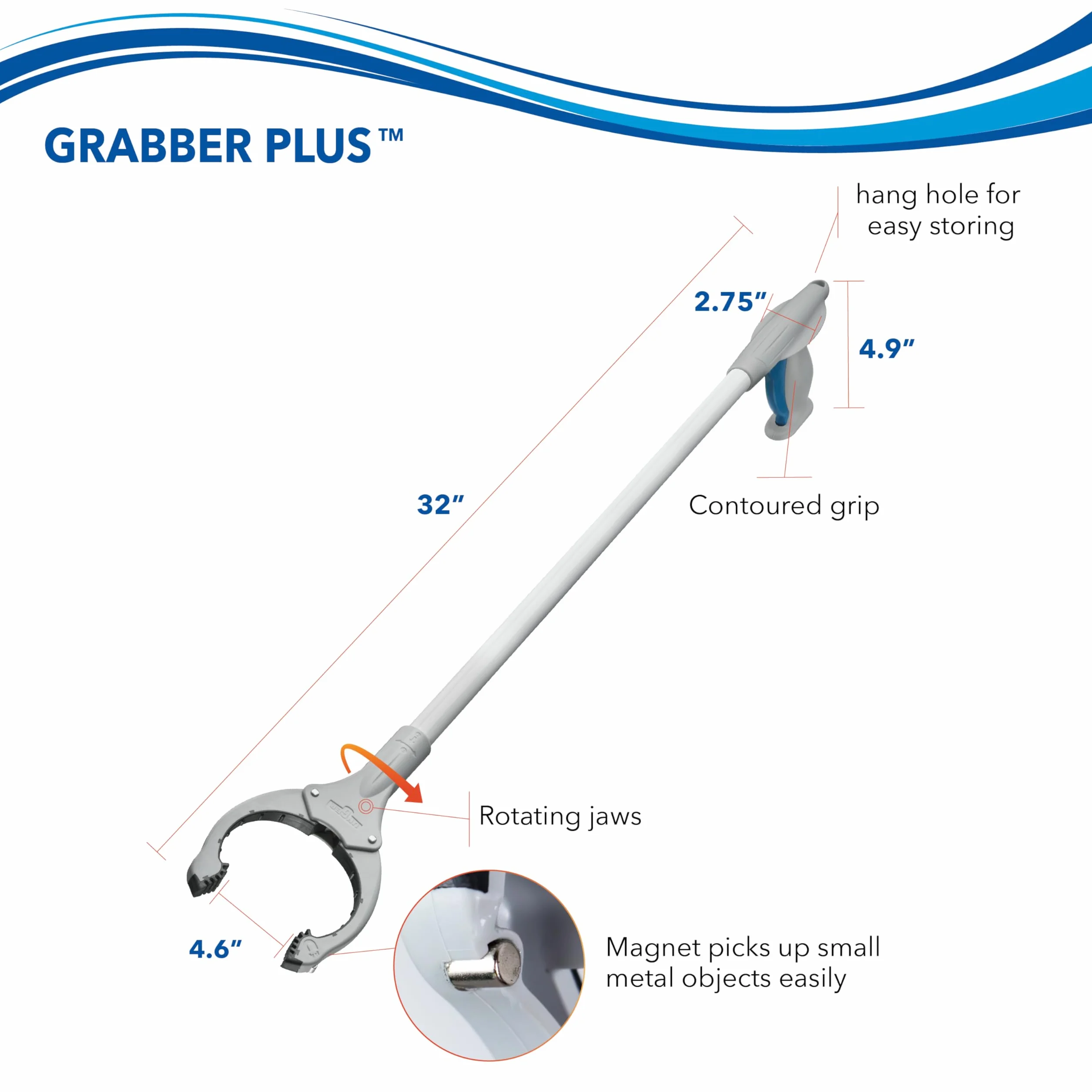 Unger Grabber Plus Reacher narzędzie wielofunkcyjne 81 cm obrotowa głowica 360° magnetyczna końcówka