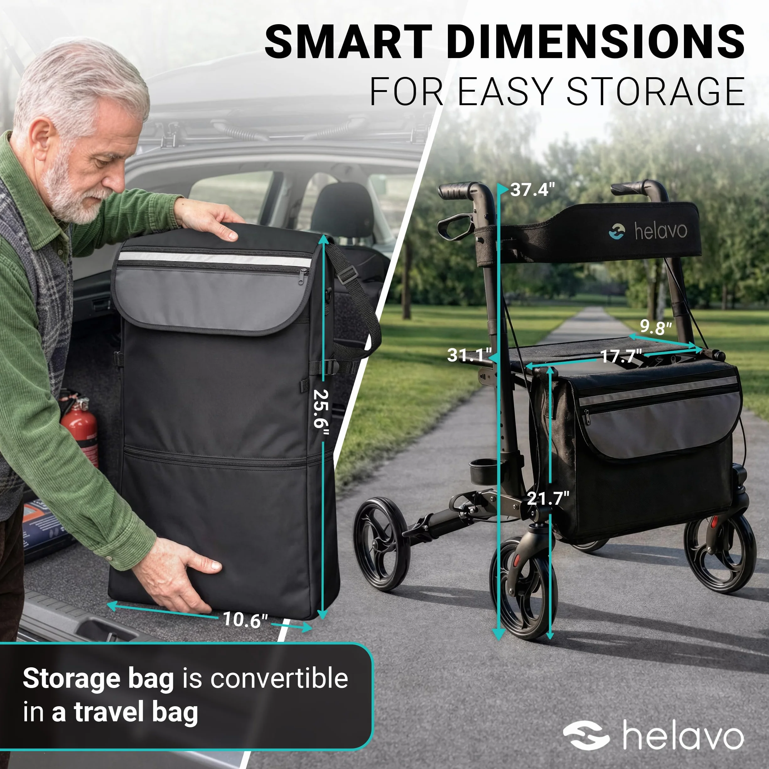 Helavo składany rollator premium - Lekkie aluminium