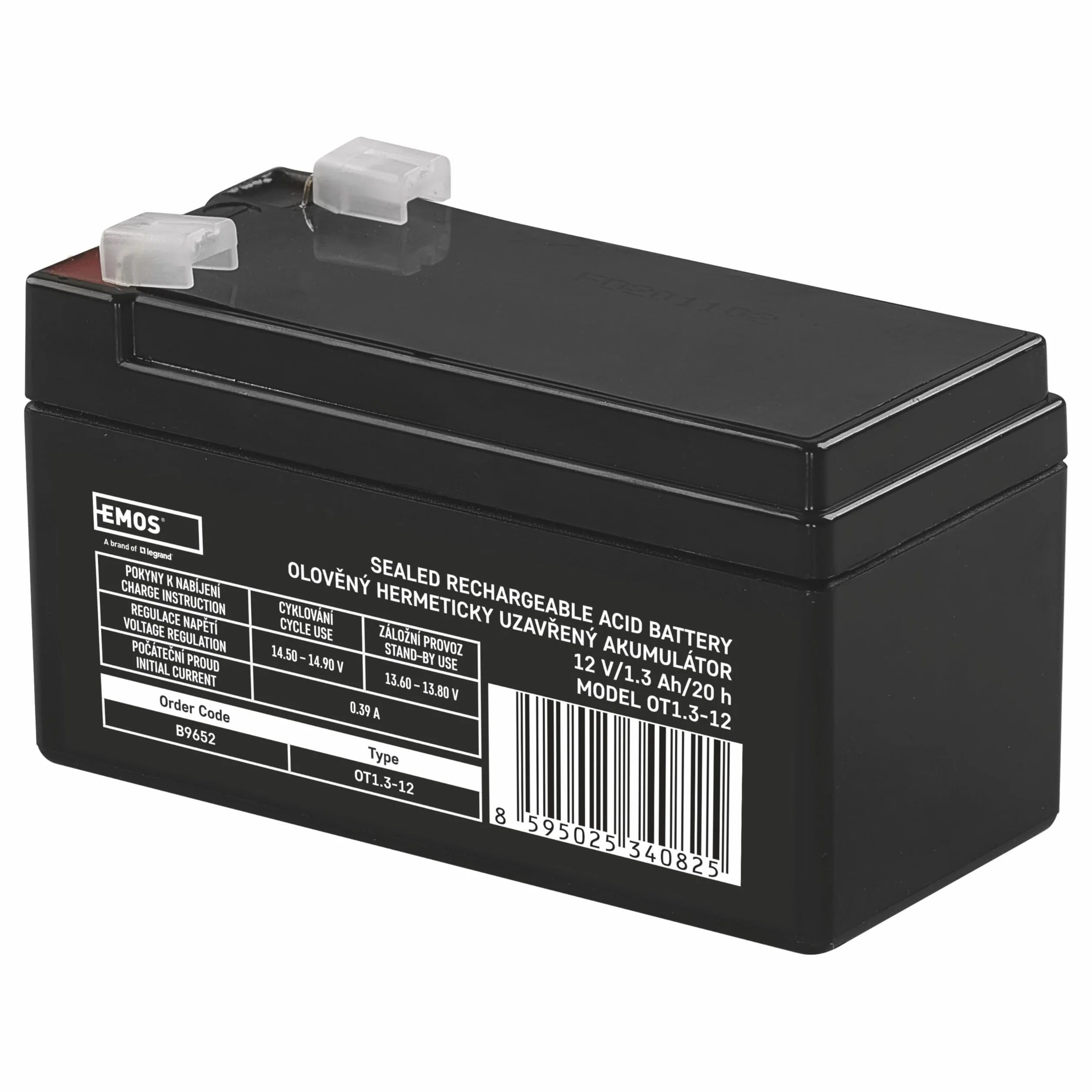 EMOS B9652 bezobsługowy akumulator ołowiowy/ołowiowy akumulator do sygnalizacji niebezpieczeństwa, systemów przeciwpożarowych, urządzeń UPS 12V, 1,3 Ah, 12 V