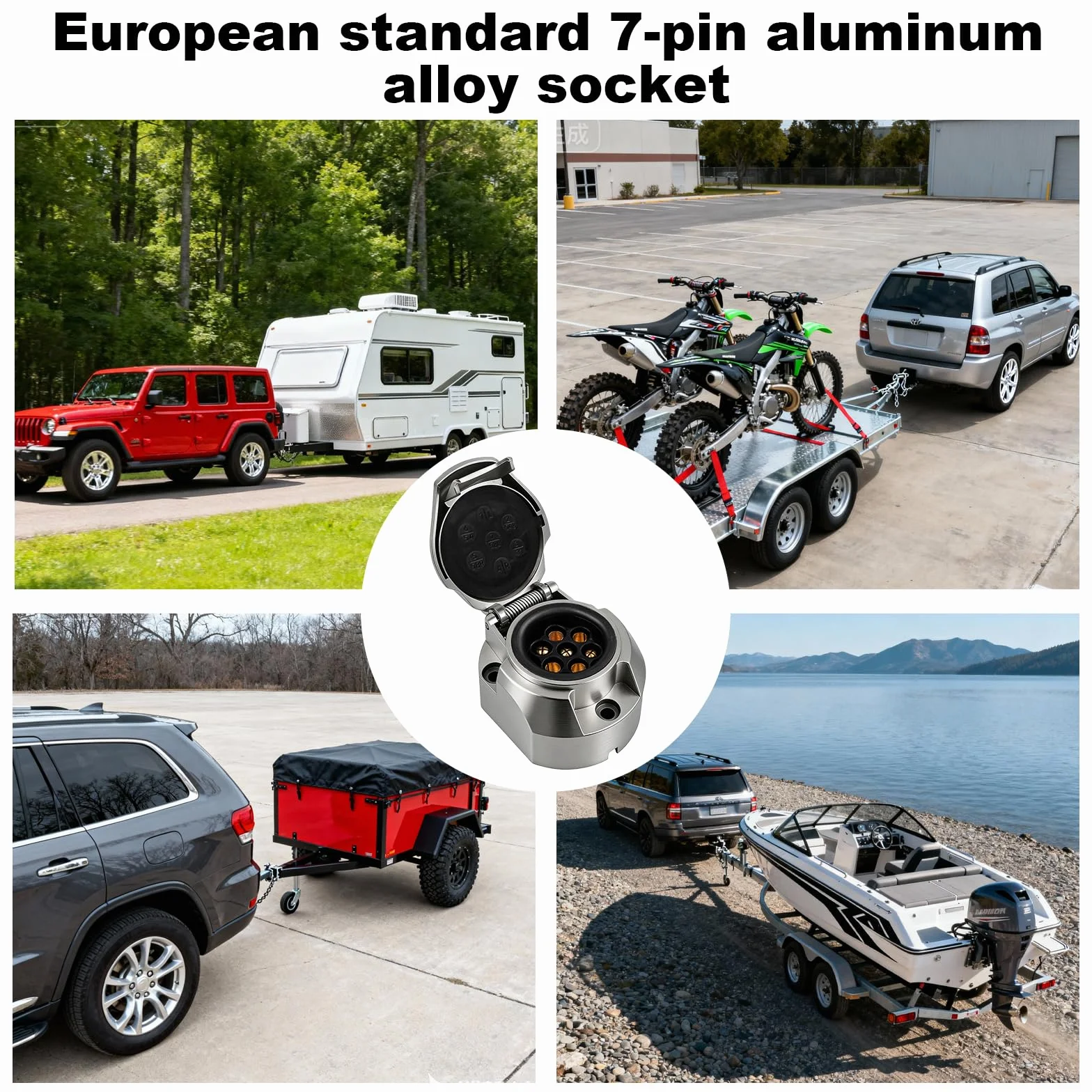 HENGBIRD Zawieszka, metalowe gniazdo przyczepy, 7-biegunowe, wodoszczelne, z gumową uszczelką, adapter gniazdo z pokrywą na zawiasach, 12 V do przyczep kempingowych lub pojazdów użytkowych, zgodnie z