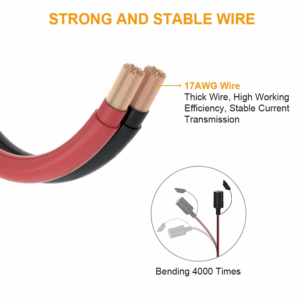 URAQT Kabel Zapalniczki Samochodowej, 12 V/24 V 17AWG Kabel Zapalniczki z 15A Bezpiecznikiem, Kabel Przedłużający do Gniazda Samochodowego (4.6M)