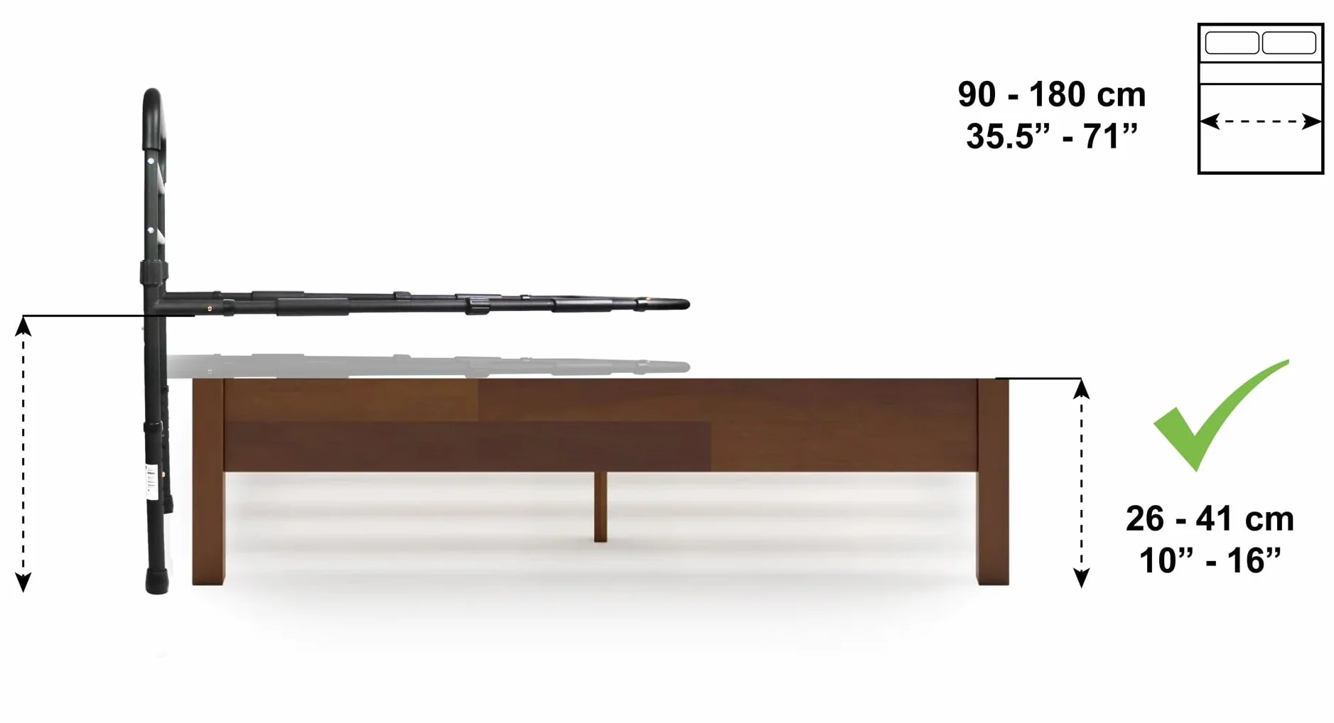PEPE Mobility Poręcz łóżka regulowana wysokość 26-41 cm barierka czarna