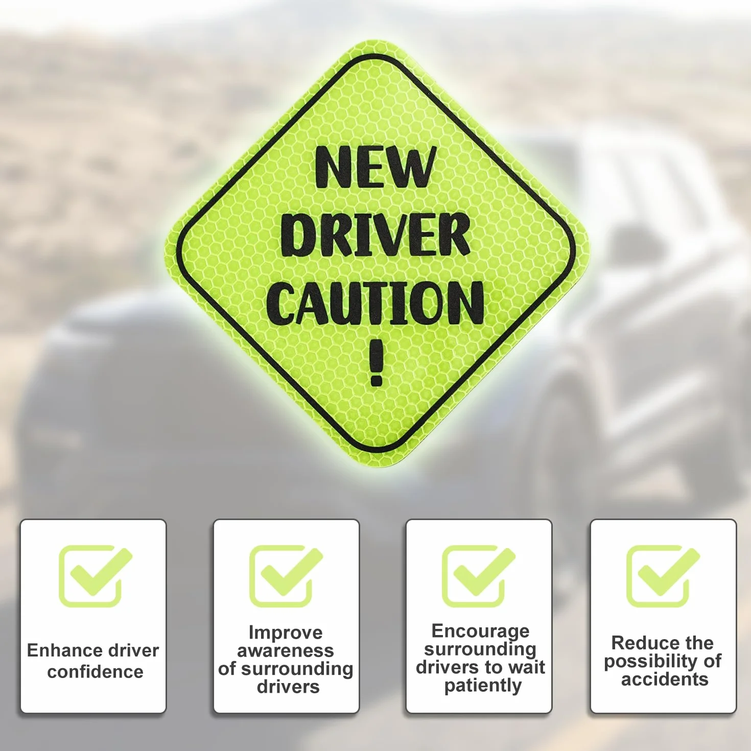 3 szt. Nowy Magnes Kierowcy, New Driver Caution Naklejka Magnetyczna Odblaskowe Zólte Znaki dla Kierowców Studenckich Zdejmowane Akcesoria Samochodowe dla Zderzaków, Uczniów, Mezczyzn, Kobiet