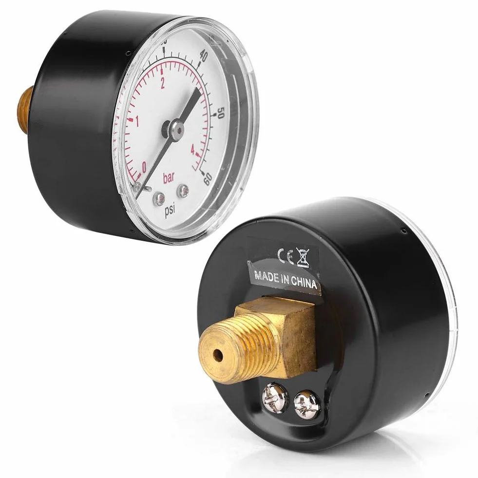 Manometr, tarcza 50 mm Osiowy manometr 1/4 BSPT do powietrza, wody, oleju i gazu (0-60 psi 0-4 bar)