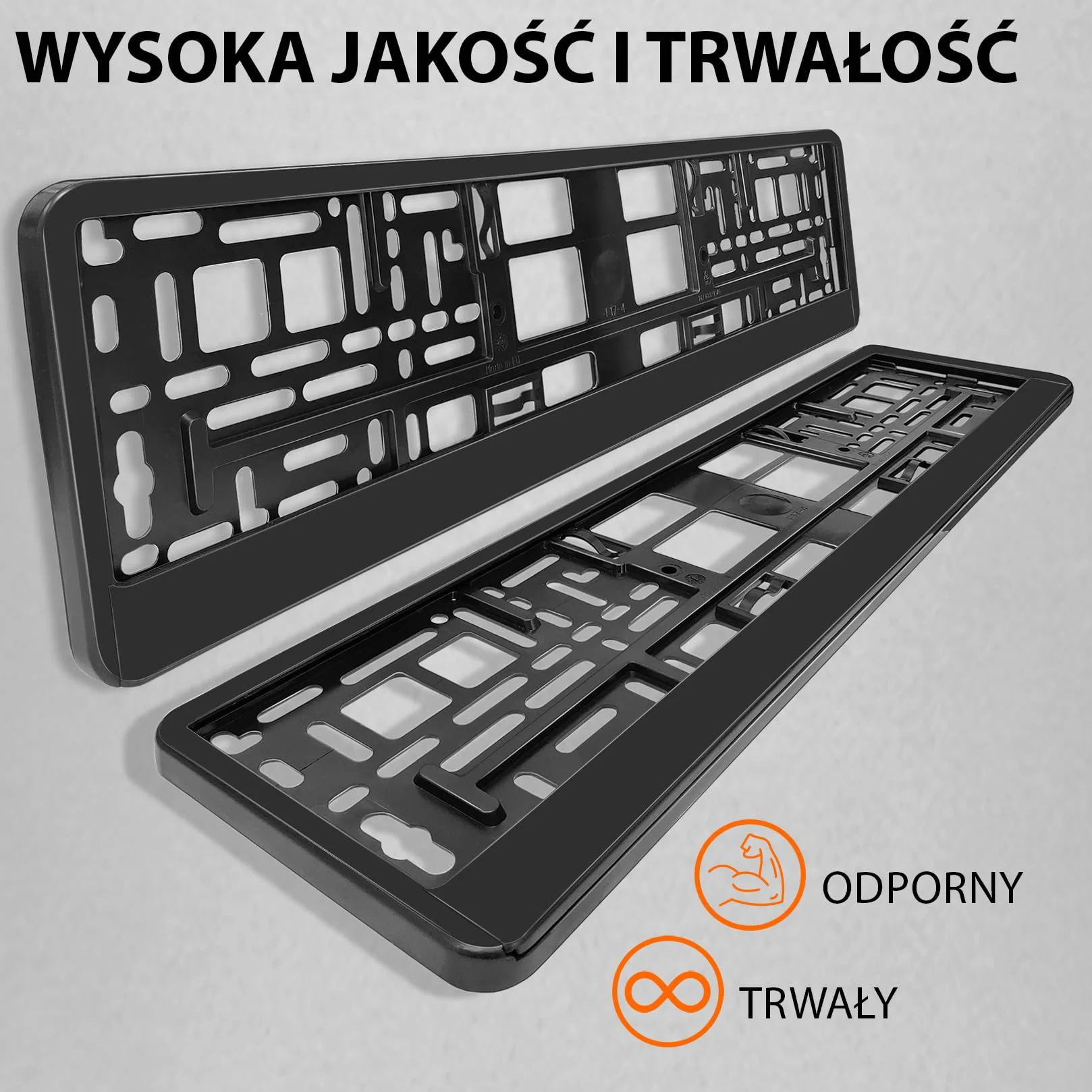 2x Uchwyt tablicy rejestracyjnej - trwały i bezpieczny - 8 śrub - czarny - 520x110 mm - Ramka do tablic rejestracyjnych - pasuje do każdego samochodu - dla polskich tablic PL - uniwersalne mocowanie
