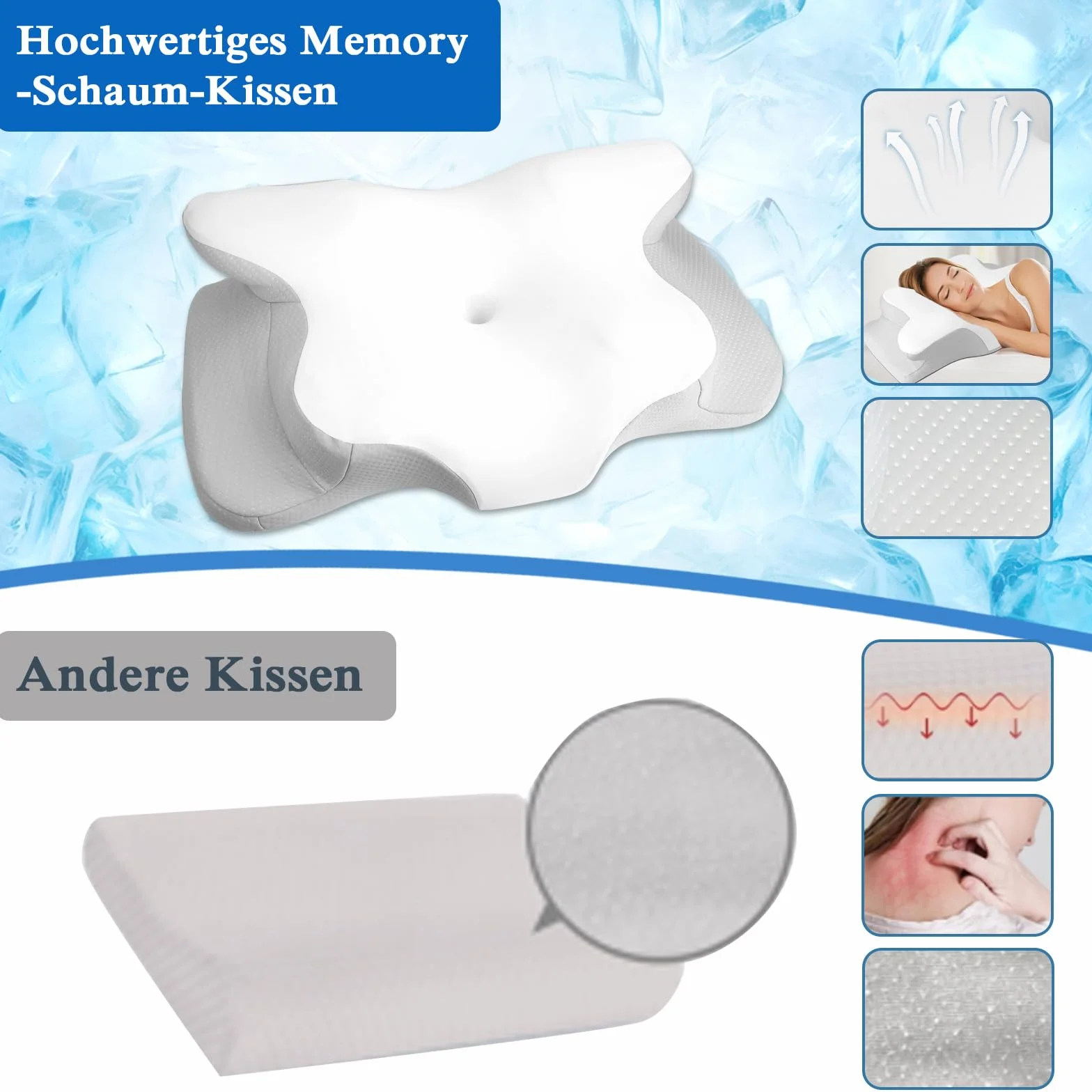 PHYSEN Poduszka ortopedyczna z pianki z pamięcią kształtu, ergonomiczna poduszka pod kark, 62 x 41 x 13 cm