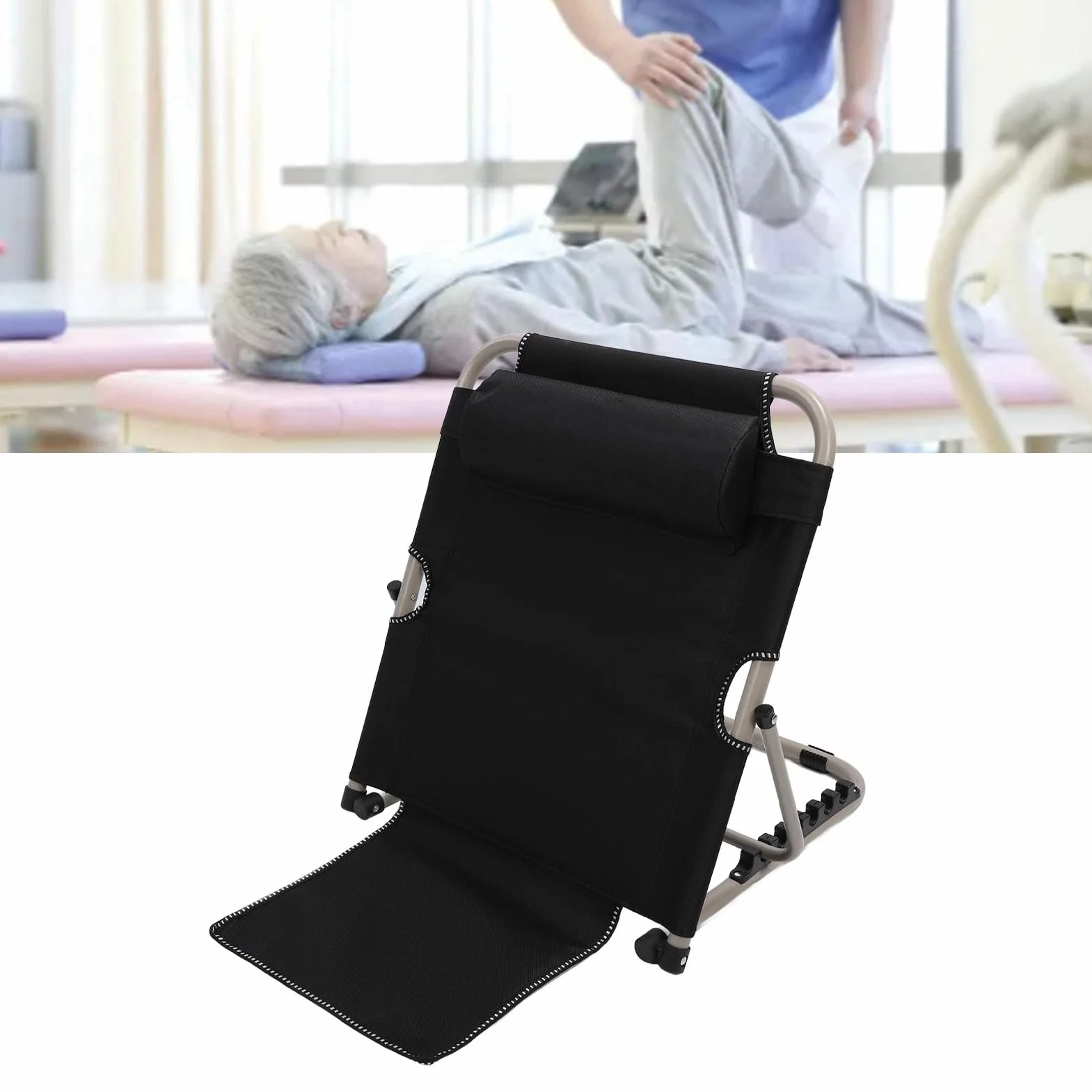 Regulowane Oparcie łóżka z poduszką Pod głowę, Składane Podparcie Klinowe (BLACK)