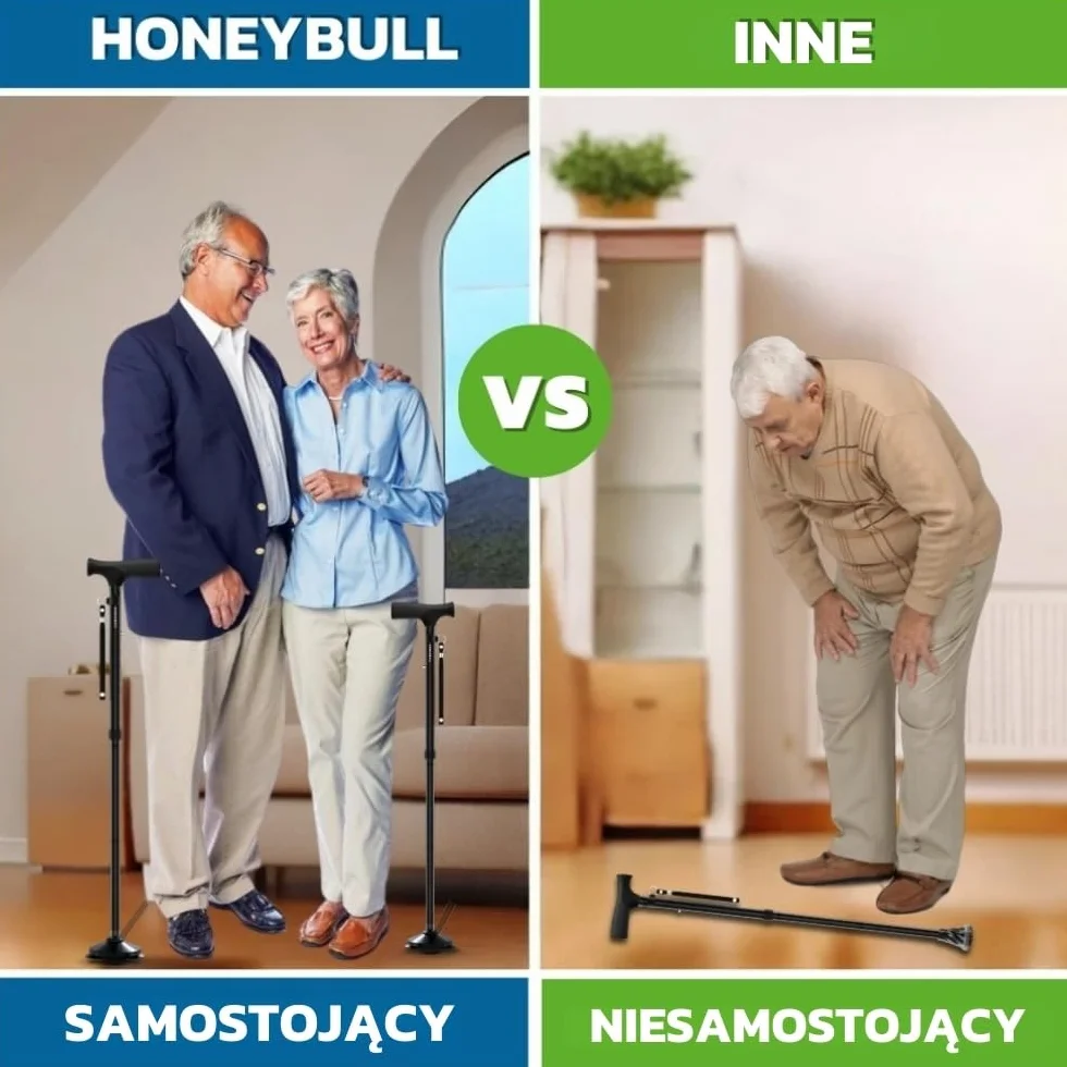 HONEYBULL Laska do Chodzenia Składana Regulowana Wolnostojąca Obrotowa Końcówka