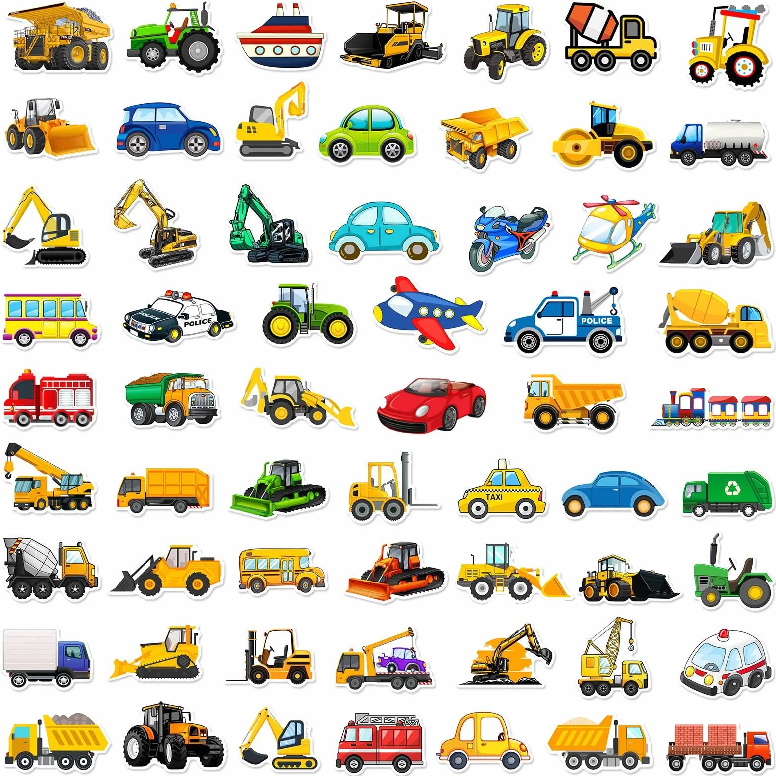 Zestaw naklejek na pojazdy, 120 sztuk, motyw z kreskówki, traktor i plac budowy, wodoodporne naklejki winylowe dla dzieci