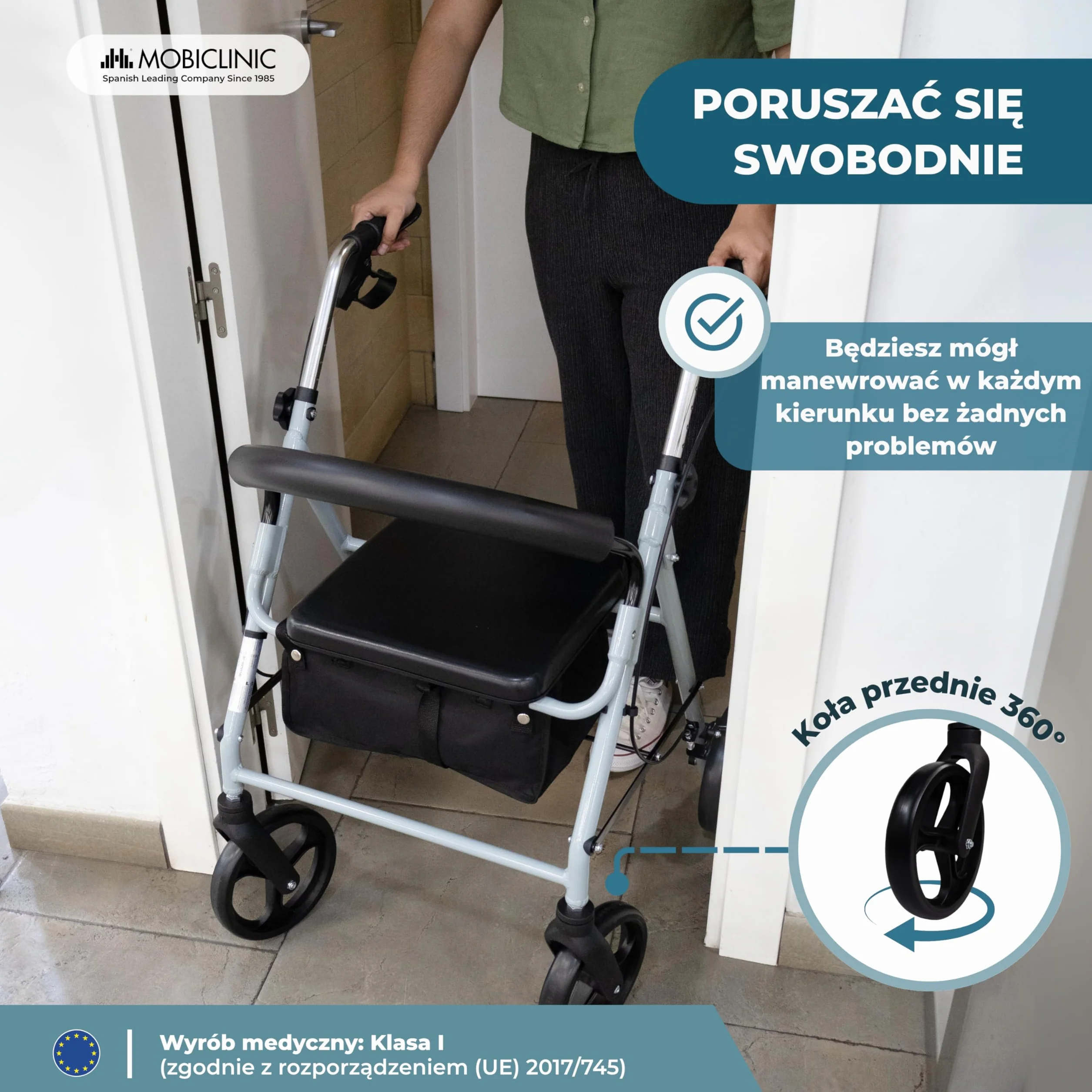 Mobiclinic® Sofia Rollator z 4 kółkami Chodzik Aluminium Składany Siedzisko Szary