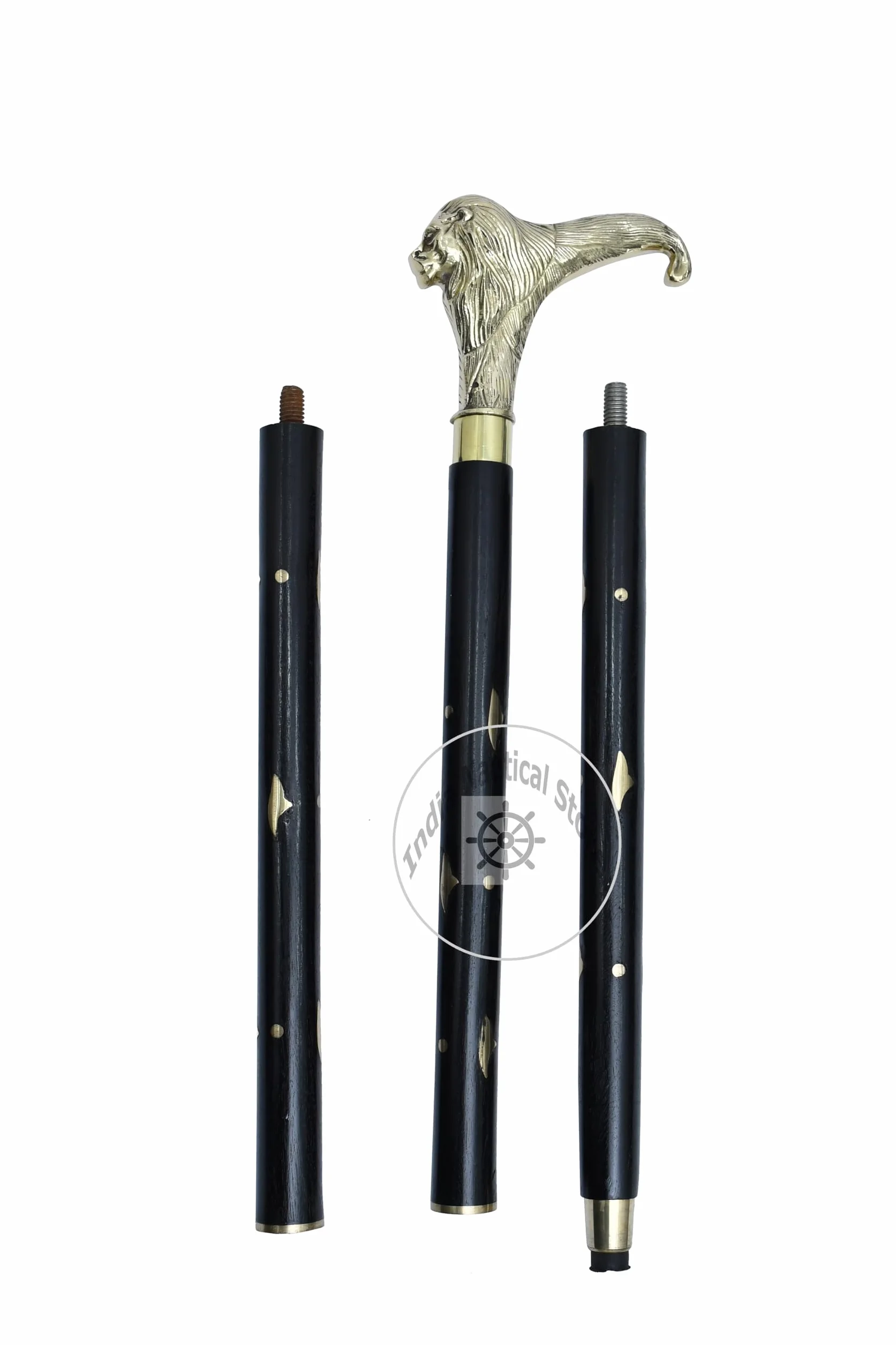 Laska spacerowa z motywem lwa, mosiężny uchwyt, 36 cm