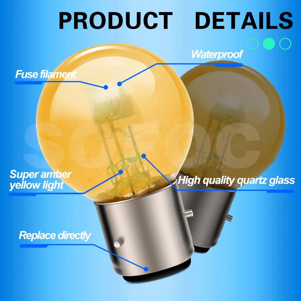 SOFOC Żarówka BA21D 6V 45/40W Halogenowa Motocyklowa G40 Żółty Bursztynowy Podwójny Włókien Światła Drogowe/Mijania 120° 3-Stykowa Podstawa Bagnetowa 1Szt