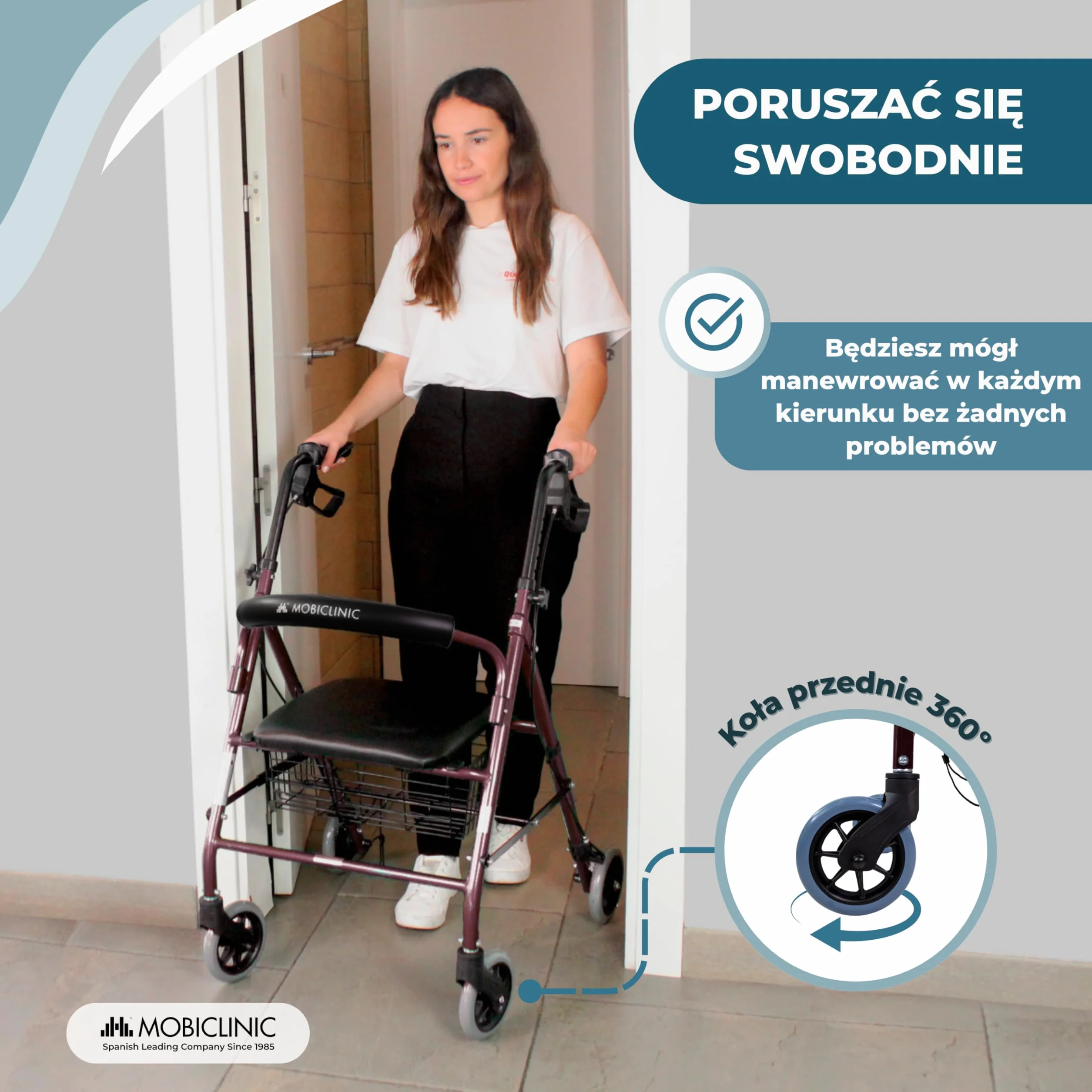 Mobiclinic Escorial Chodzik Składany Aluminium 4 Koła Hamulce na dźwigniach Siedzisko i oparcie Bordeaux