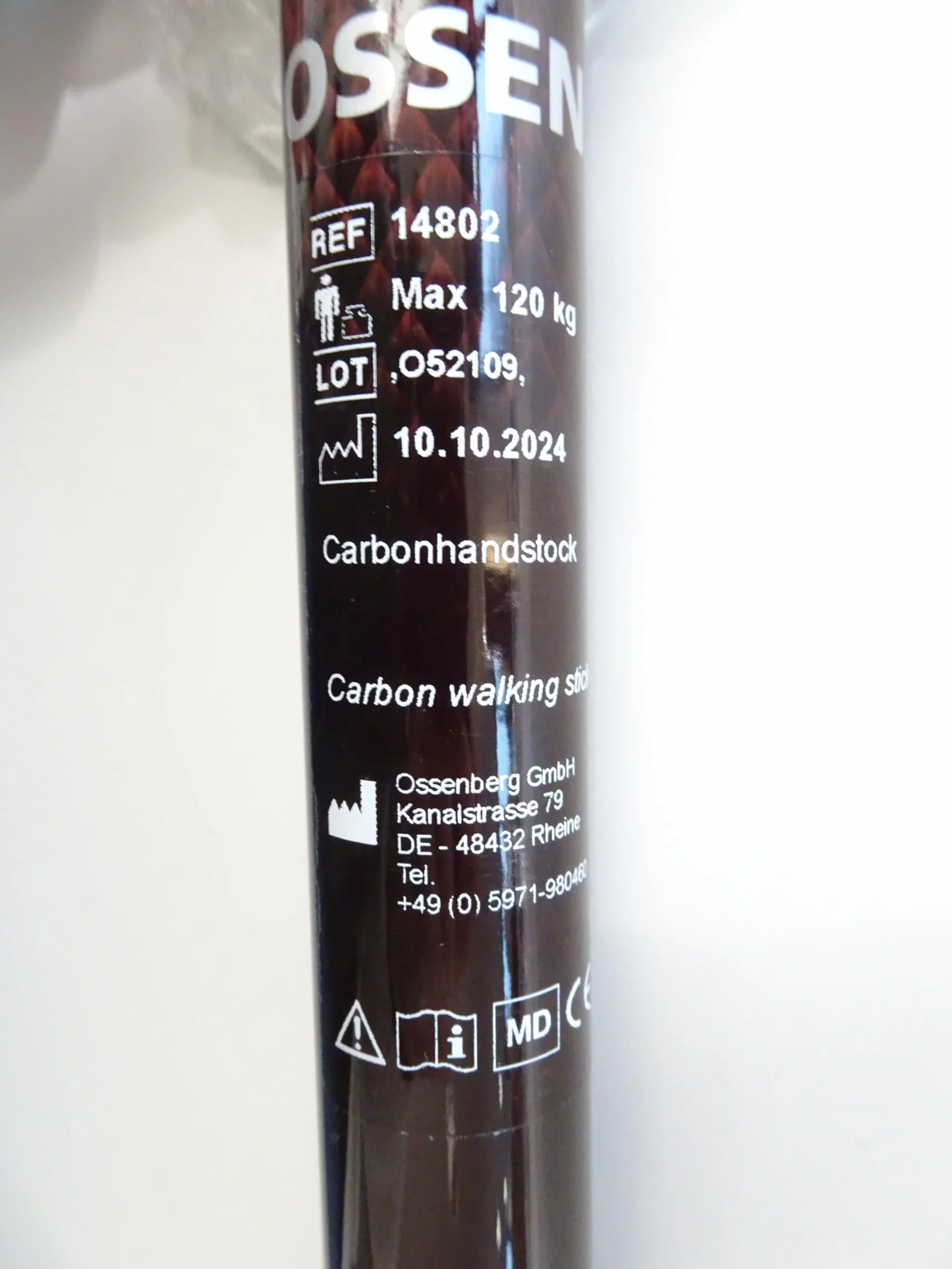 OSSENBERG Laska z włókna węglowego regulowana Carbon Bordeaux Fritz – pomoc w chodzeniu o dużej wytrzymałości
