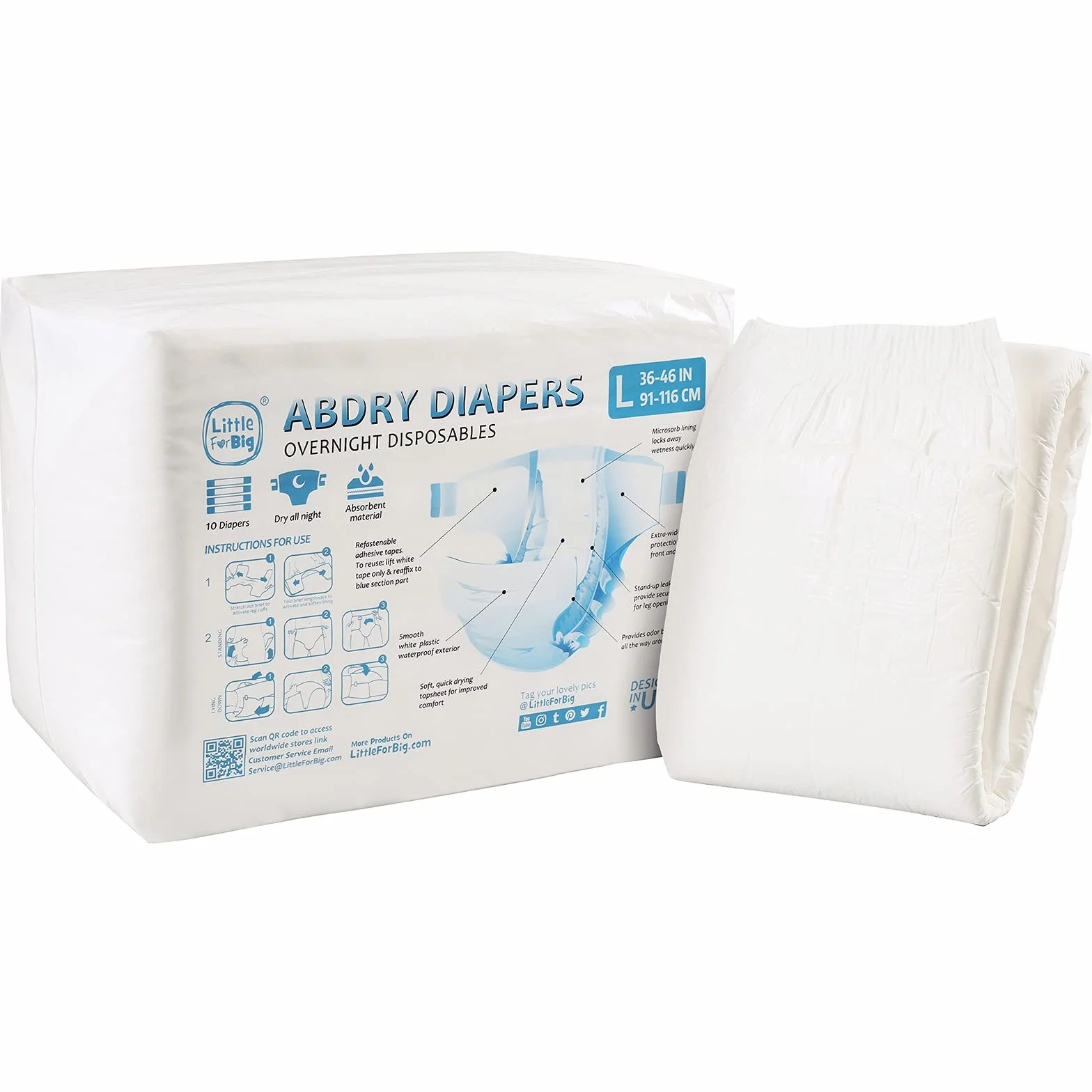 LittleForBig Pieluchy dla dorosłych ABDry Large 36"-46" 10 sztuk