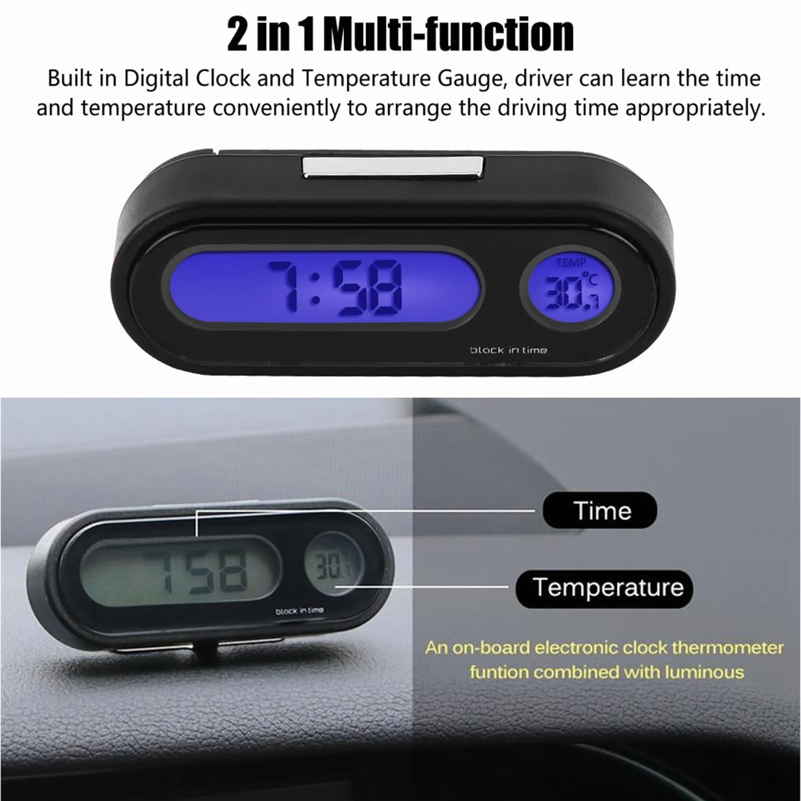 Wnętrze pojazdu samochodowego Mini elektroniczny zegar LED cyfrowy termometr woltomierz 2 w 1 modny wykwintny design wielofunkcyjny samochód biuro