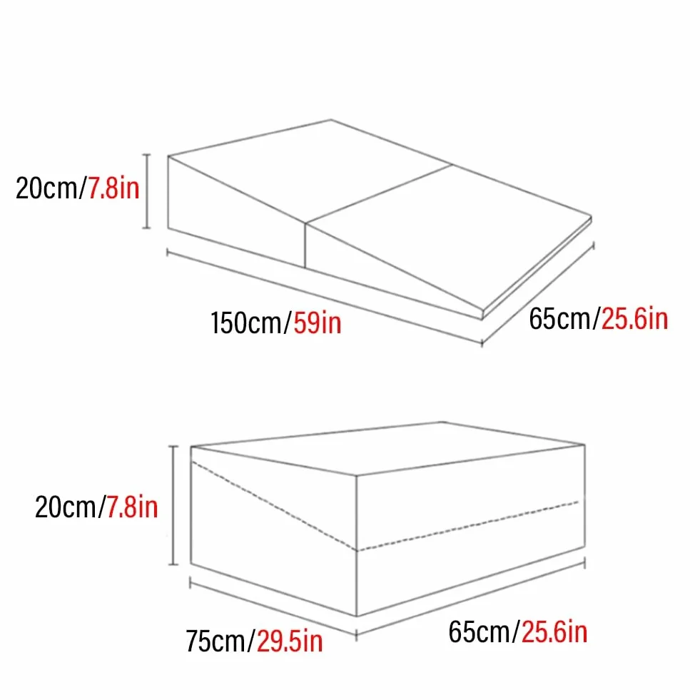 Poduszka klinowa do łóżka 150 cm, materac klinowy składany, podparcie pleców, ulga w bólu szyi, kwaśny refluks, GERD, szary