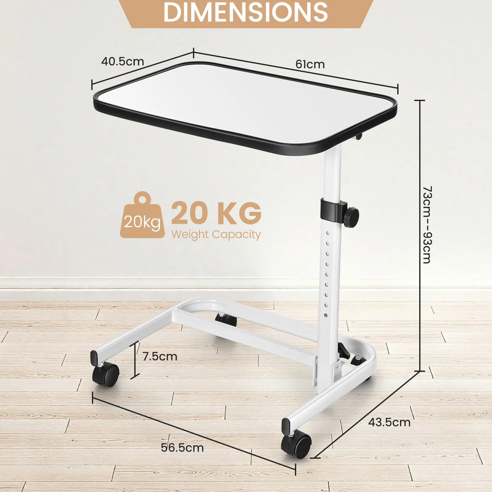 GIANTEX Stół pielęgnacyjny z regulacją wysokości 73-93 cm, mobilny stolik pomocniczy z metalowym stelażem