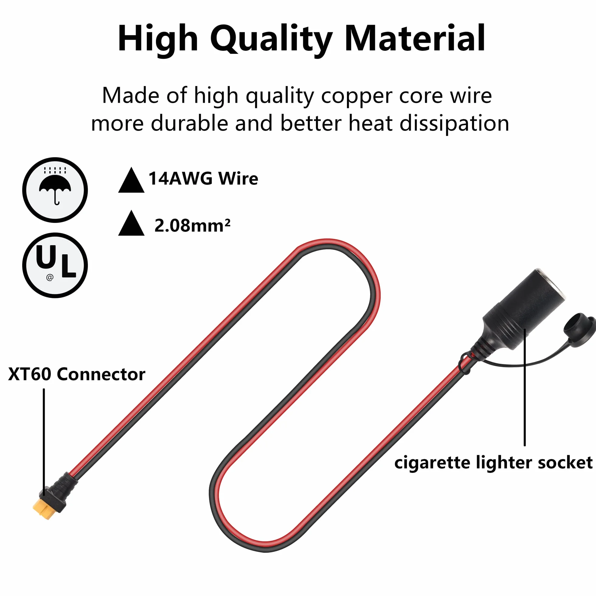 GELRHONR XT60 żeńskie gniazdo zapalniczki samochodowej, 14AWG 12V/24V XT60 żeńskie żeńskie gniazdo zapalniczki samochodowej z wodoodporną osłoną pyłoszczelną-1,5 m
