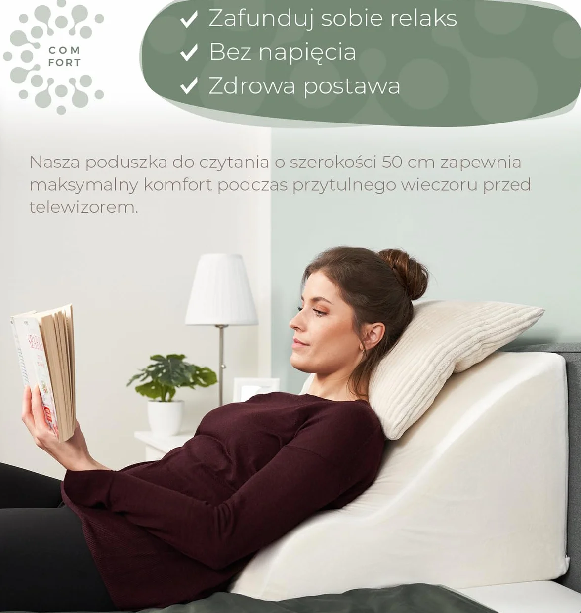 WELL B4 Ergonomiczna poduszka do czytania z pianką z pamięcią kształtu – klinowa poduszka pod plecy na łóżko i sofę