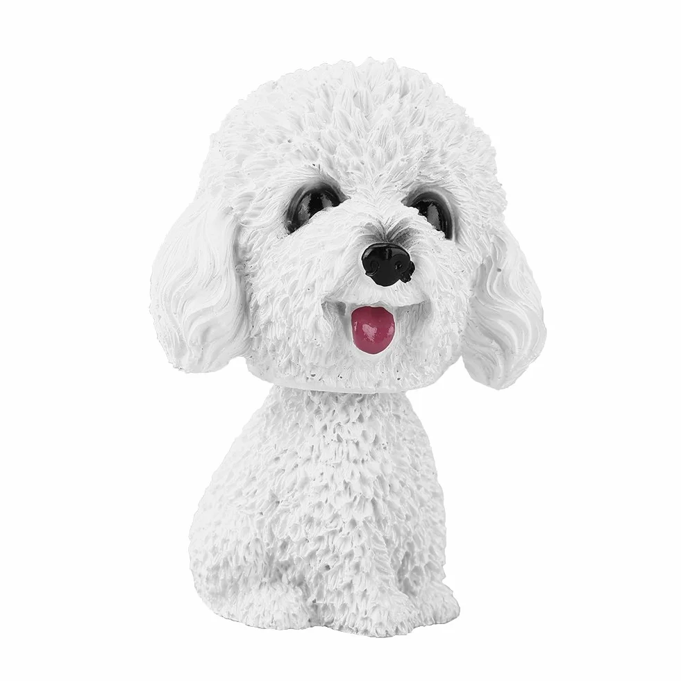 Kiwający Pies do Samochodu Tańcząca Bobble Head Dog Westie Deska Rozdzielcza Żywica Biała Symulacja Potrząsająca głową Pies Decor Bobble Head Zabawka Wnętrze Samochodu Ozdoba (Miś (biały))