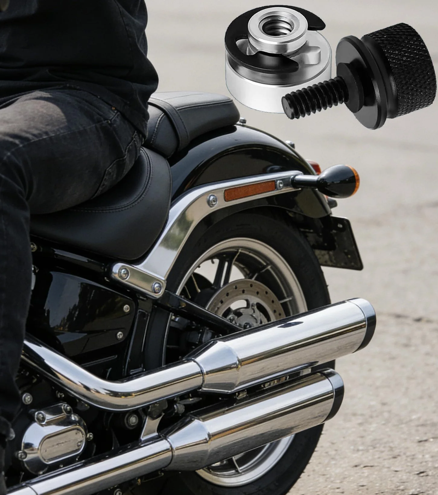 1 zestaw śrub do siedzenia motocyklowego z aluminium, z klipsami C i śrubą radełkowaną – kompatybilne z Harley-Davidson (czarny)