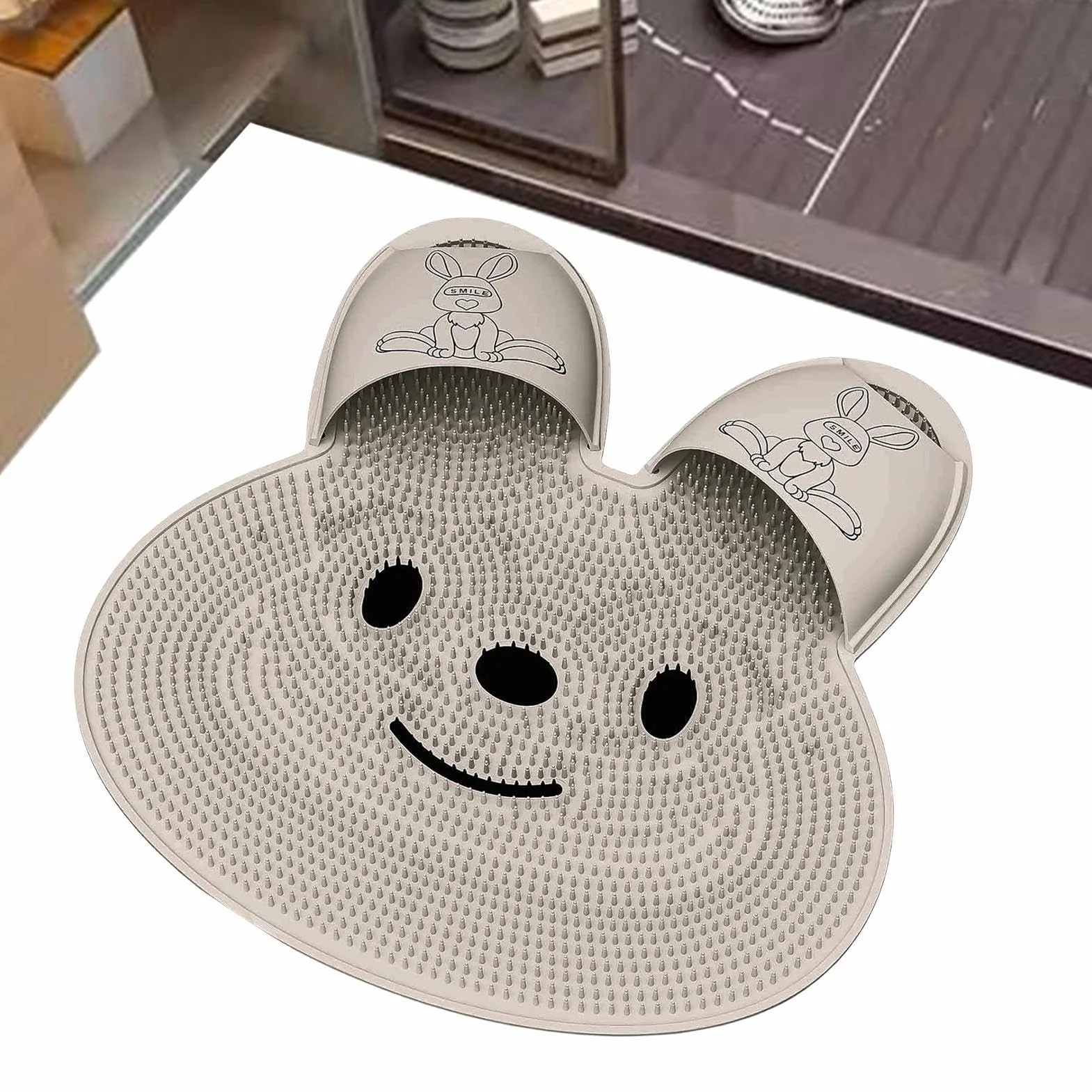 Foot Scrubber Mat, Shower Floor Feet Cleaner Brush, Bunny-Shaped Callus Remover, Soft Bristles Massage Pad, 17.72x17.72x0.98 inches