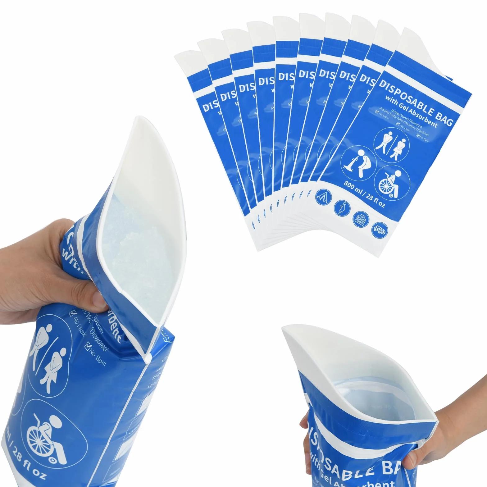 OTraki 10 sztuk worków na mocz 800 ml do użytku na zewnątrz, kemping, podróż (niebieskie)