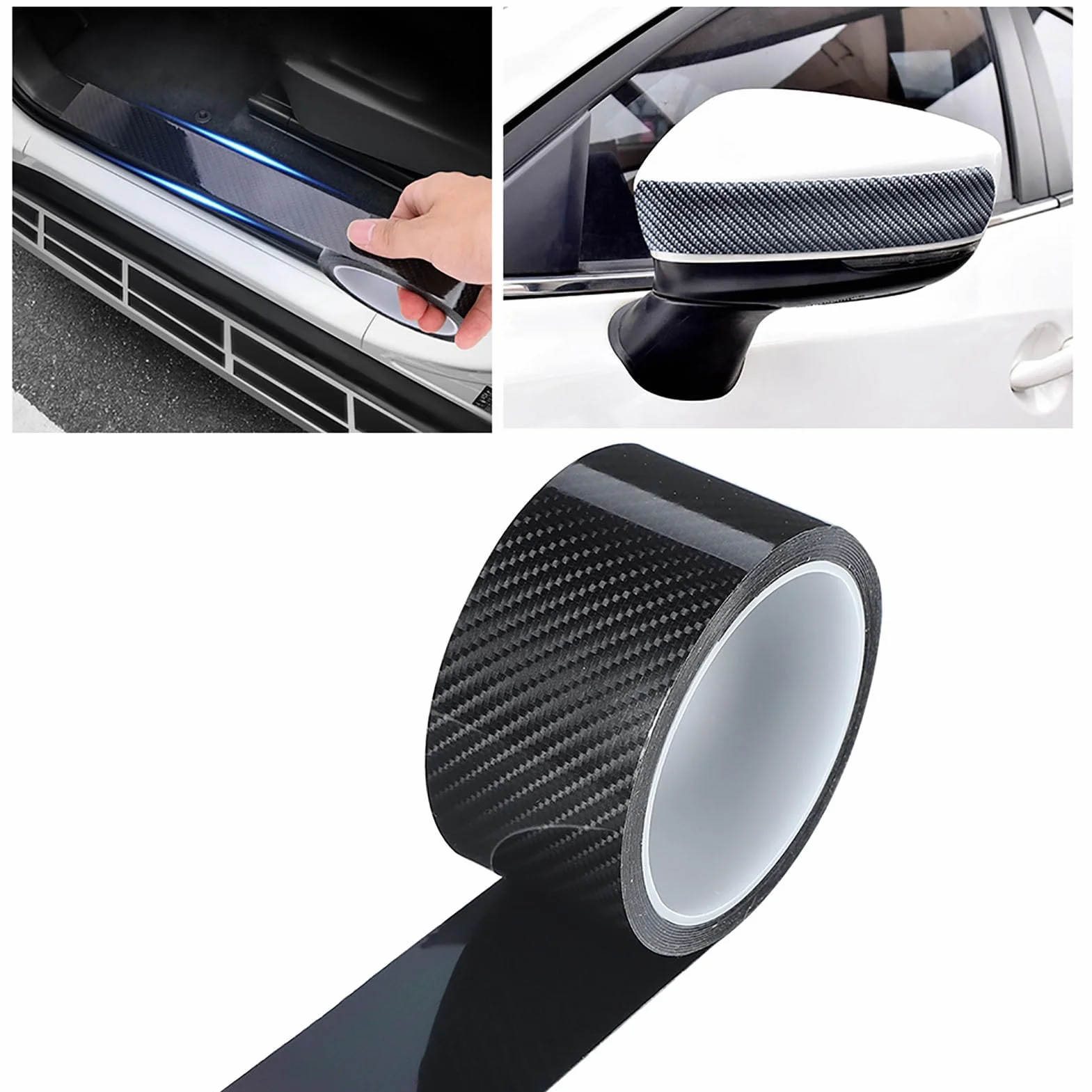 Paski z Włókna Węglowego Odporne na Zarysowania z Włókna Węglowego Osłona Krawędzi Drzwi Samochodu Naklejka Detailing Wrap Folia Ochronna Detailing Winylowa Taśma do Owijania(5CM*)