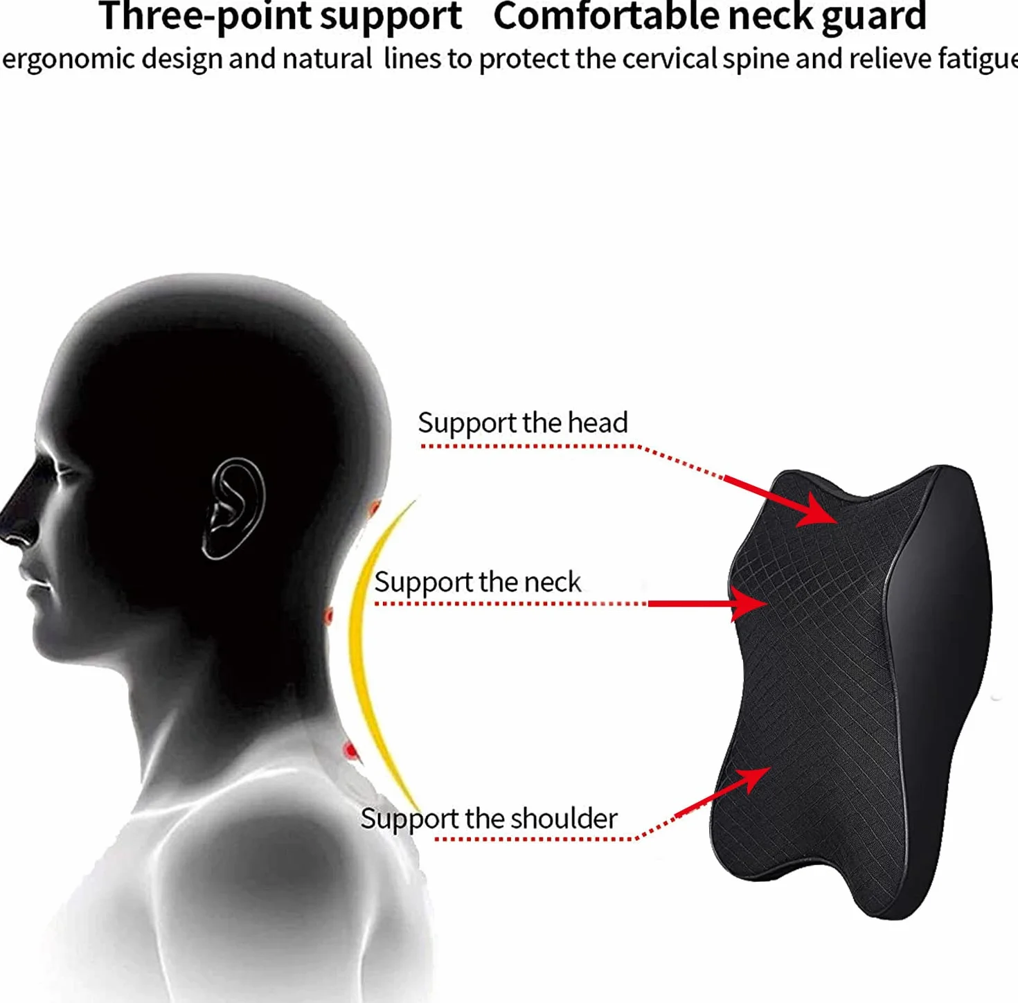 Zagłówek,Zagłówek Samochodowy, Podparcie szyi, Poduszka na Zagłówek Samochodowy, Car Seat Headrest - Ergonomiczna Pianka Memory,ulga przy zmęczeniu, oddychająca, zdejmowana poszewka na poduszkę