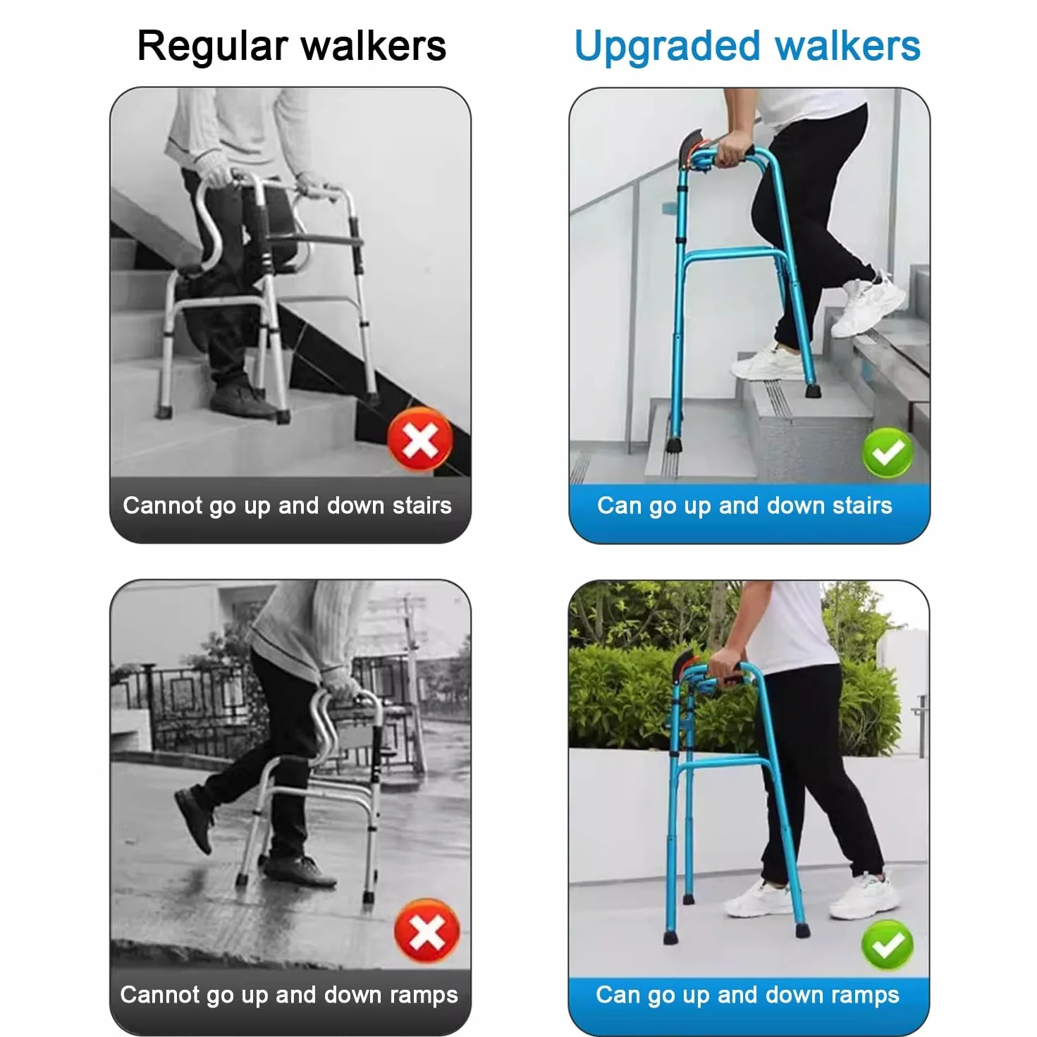 Aluminium Foldable Walking Frame Stair Climbing Aid Adjustable Height