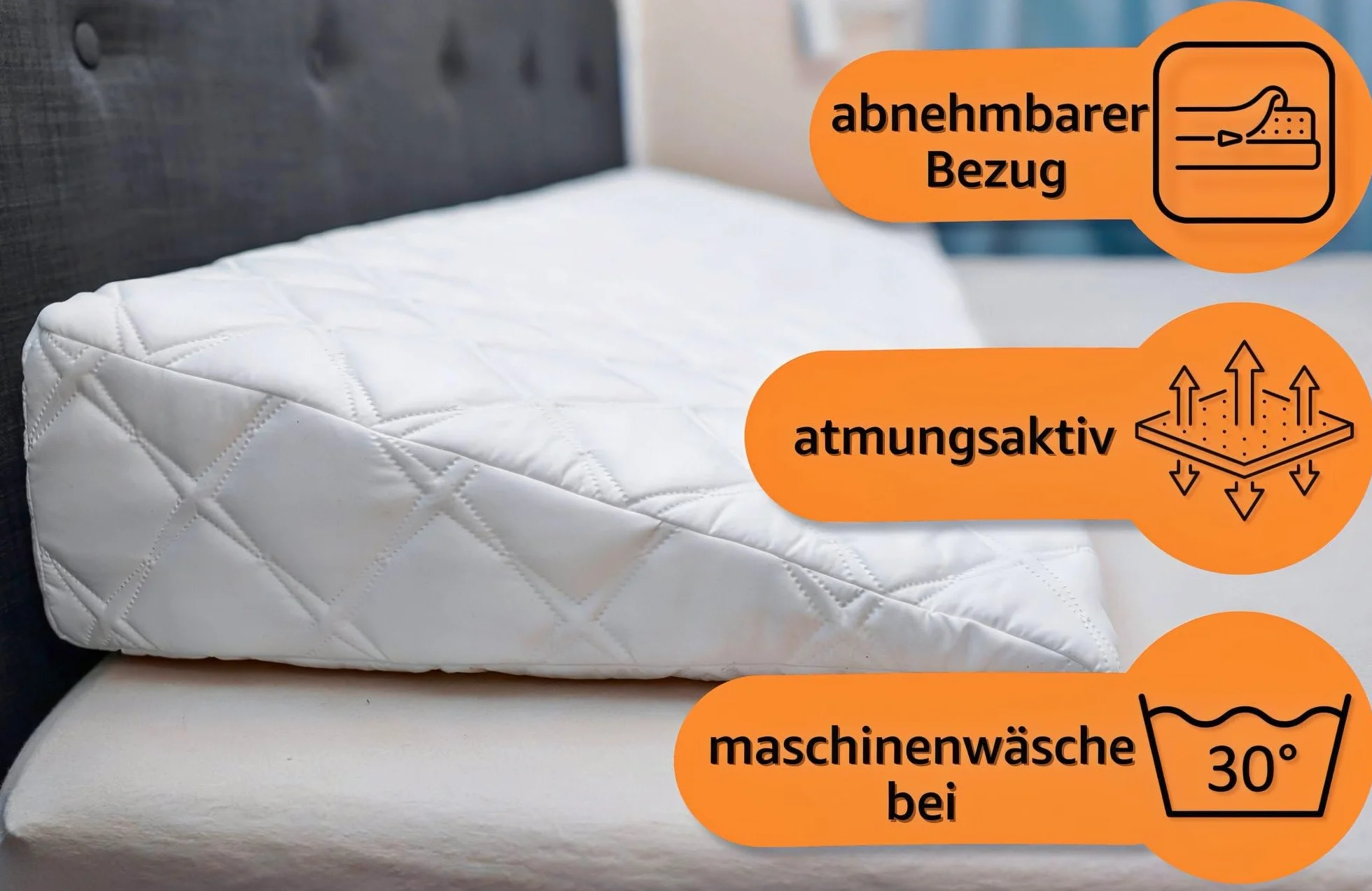 Pokrowiec na poduszkę klinową 45 x 140 cm do łóżka, sofy i zagłówka