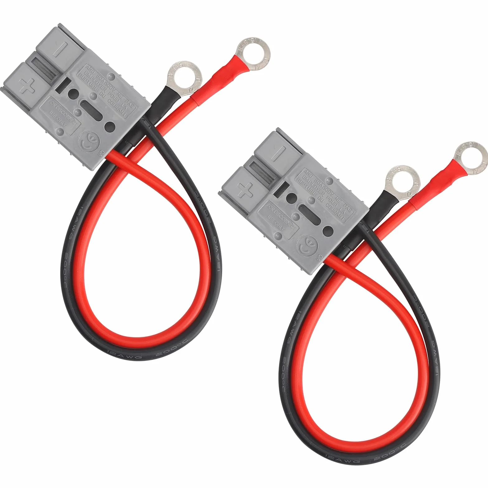 APOMOONS 2 wtyczki z kablem do wtyczki Anderson, wtyczka 50 A, 600 V, 12 AWG o-ringi, wtyczka do baterii, odpowiednie do samochodu, motocykla, przyczepy kempingowej, wózka widłowego