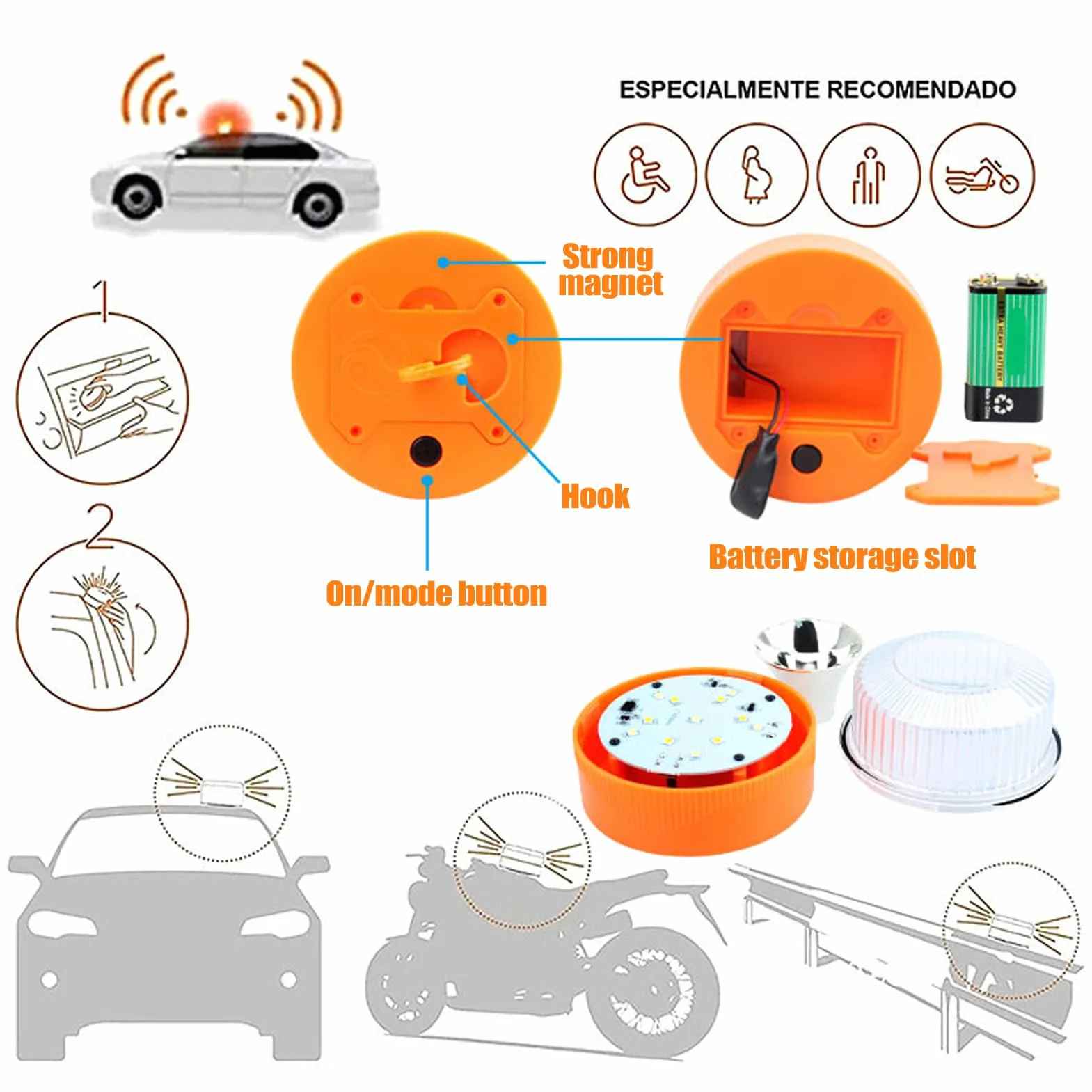 Światła Stroboskopowe LED - Magnetyczna Dwutrybowa LED Przenośna Akcesoria Samochodowe | Lampa Ostrzegawcza Samochodowa | dla Holowania Motocykla Przyczepy Kampera Pługu Śnieżnego Łodzi