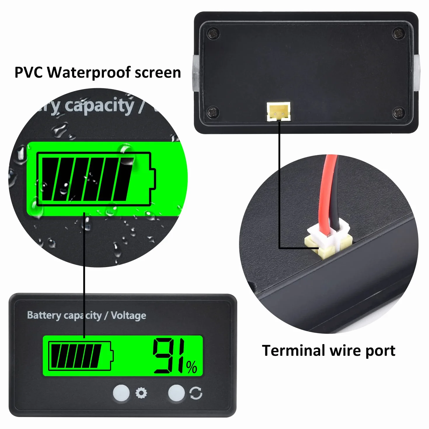 Monitor pojemności akumulatora, miernik DC8-120 V, DC12 V, 24 V, 36 V, 48 V, 72 V, 84 V, 96 V, z alarmem akustycznym, wskaźnikiem baterii ołowiowej i litowo-jonowej, zielony