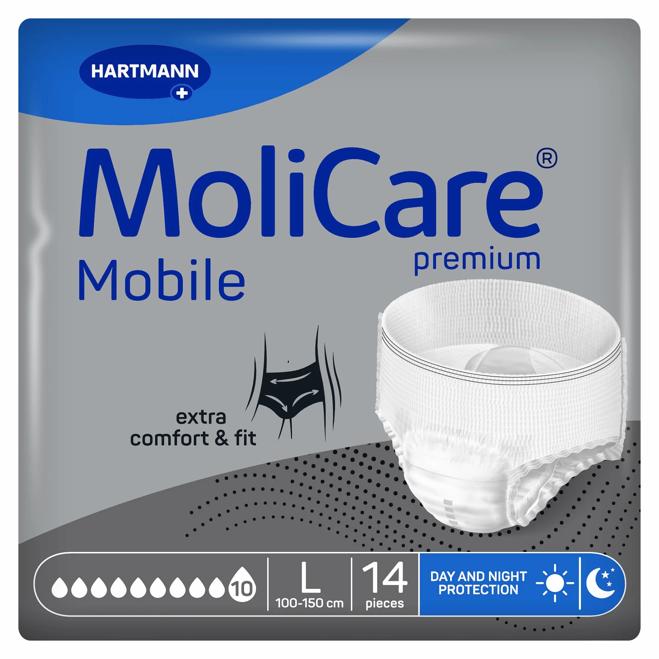 Molicare Mobilny 10 kropli rozmiar L chłonna bielizna dla kobiet i mężczyzn z ciężkim nietrzymaniem moczu 14 sztuk